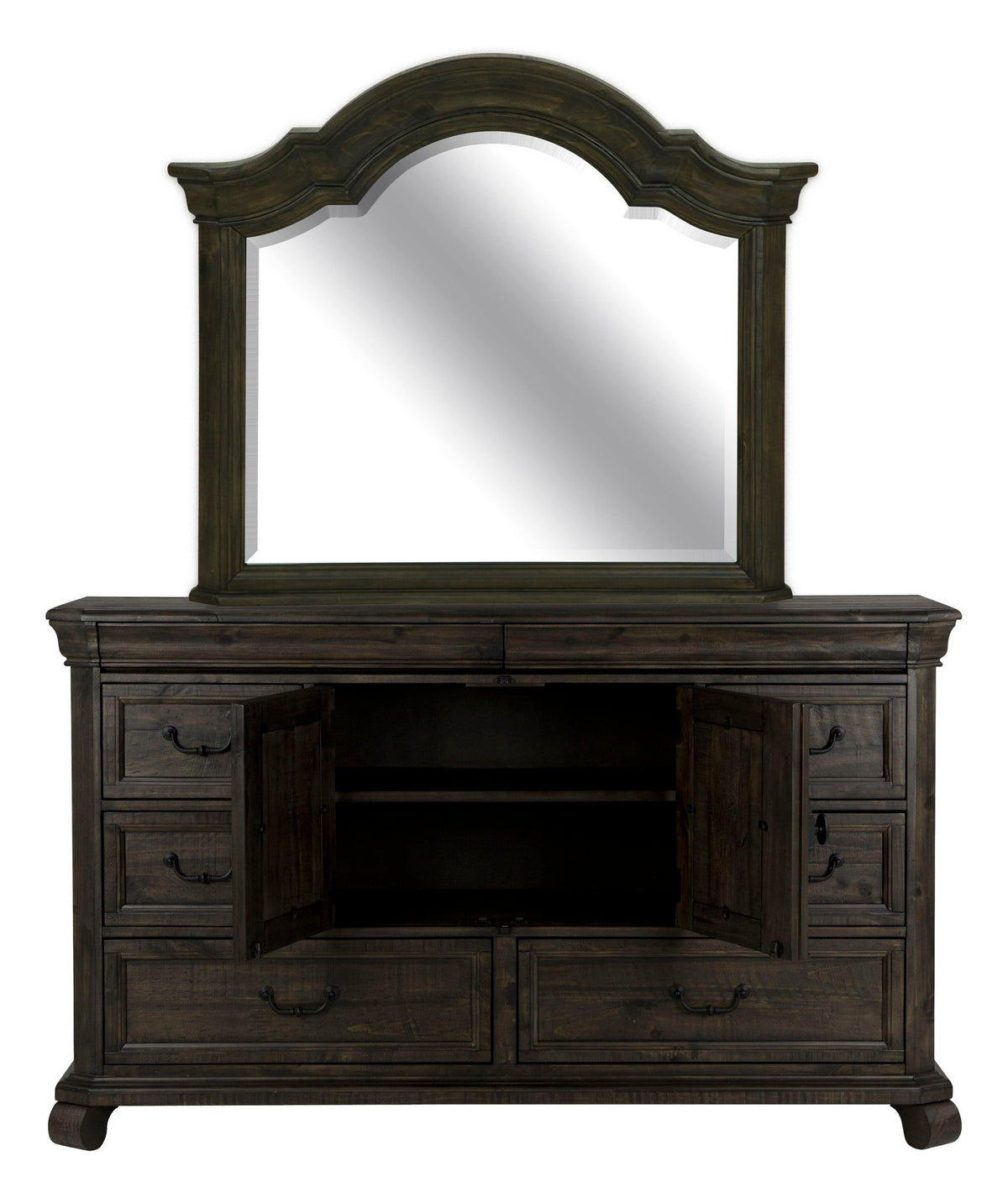 Bellamy - Drawer Dresser With Shaped Mirror - Peppercorn