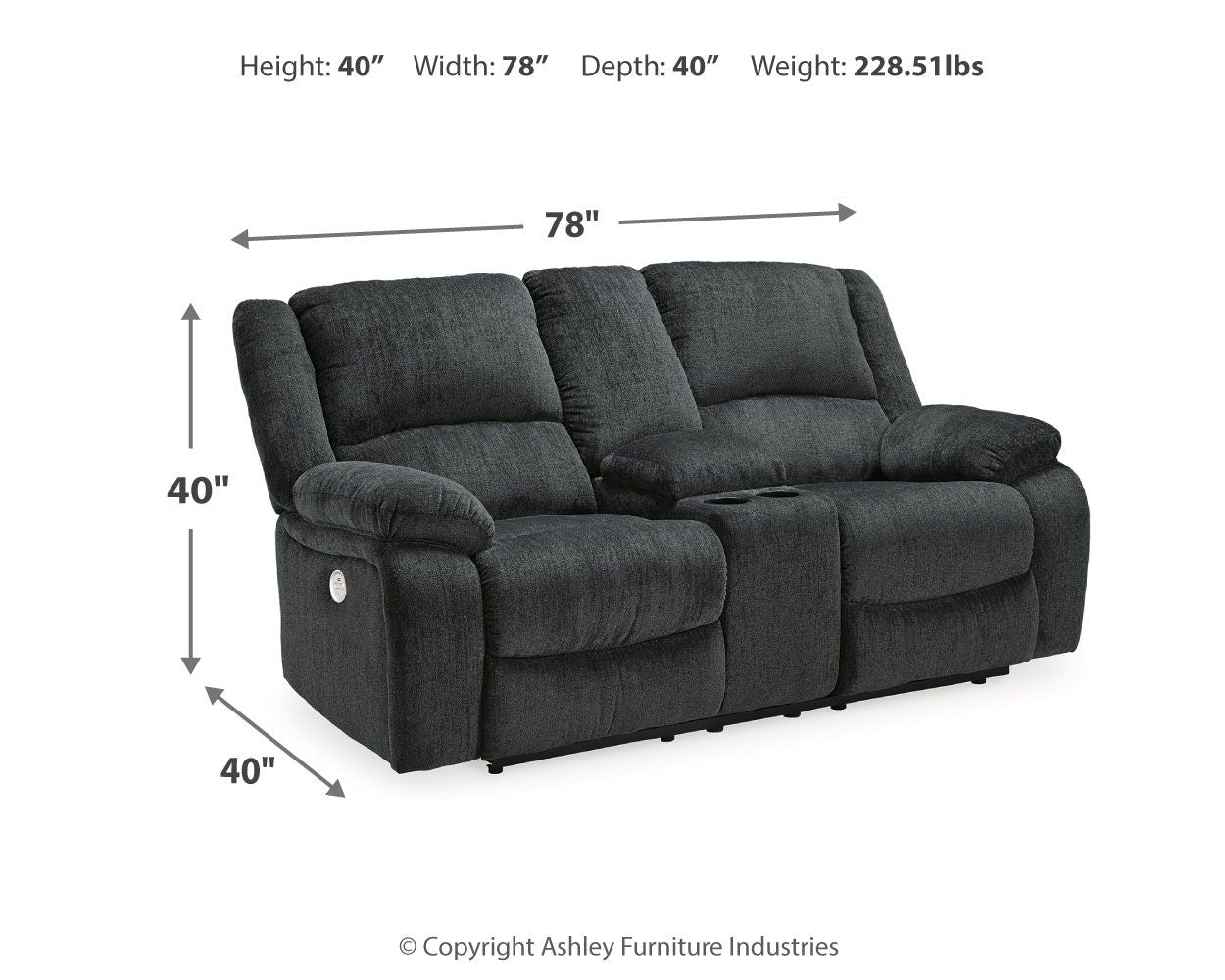 Draycoll - Slate - Dbl Reclining Power Loveseat W/Console - Fabric