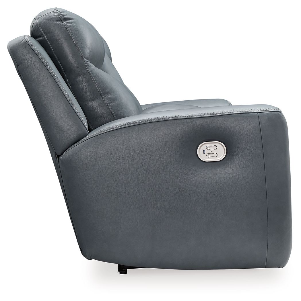 Mindanao - Steel - Pwr Reclining Loveseat/Con/Adj Hdrst - Leather Match