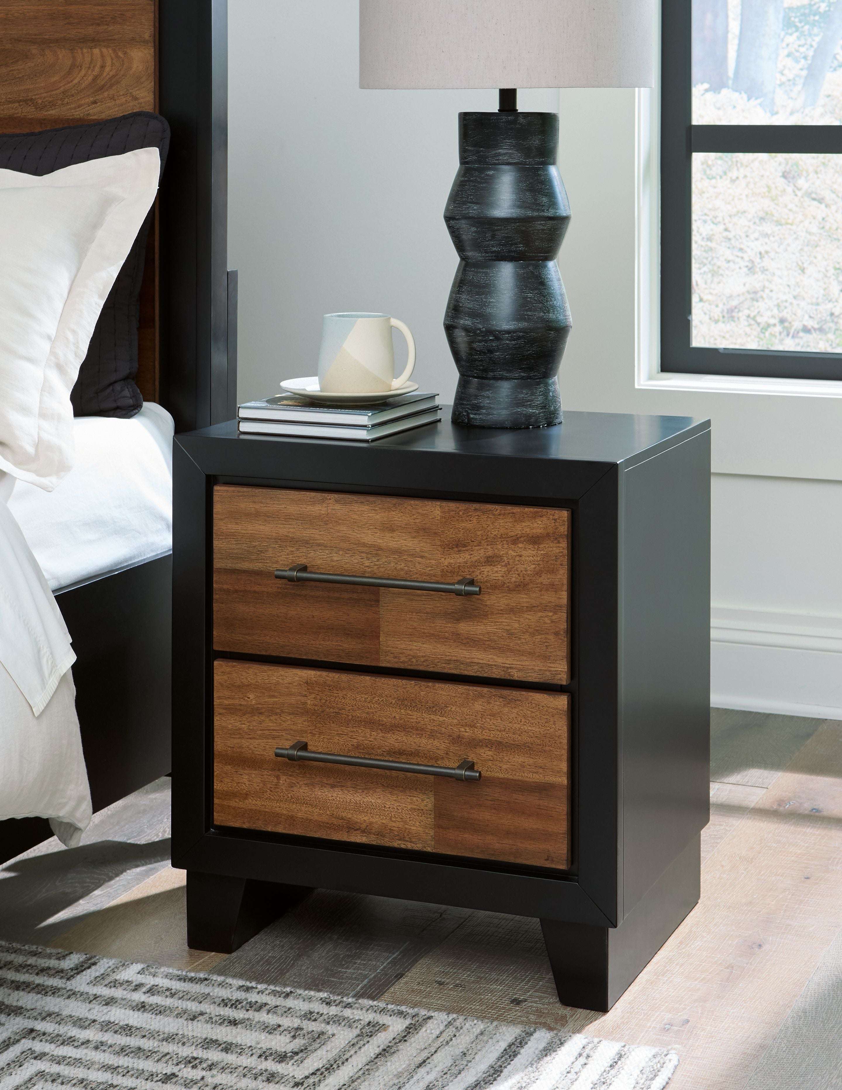 Two tone wood nightstand discount