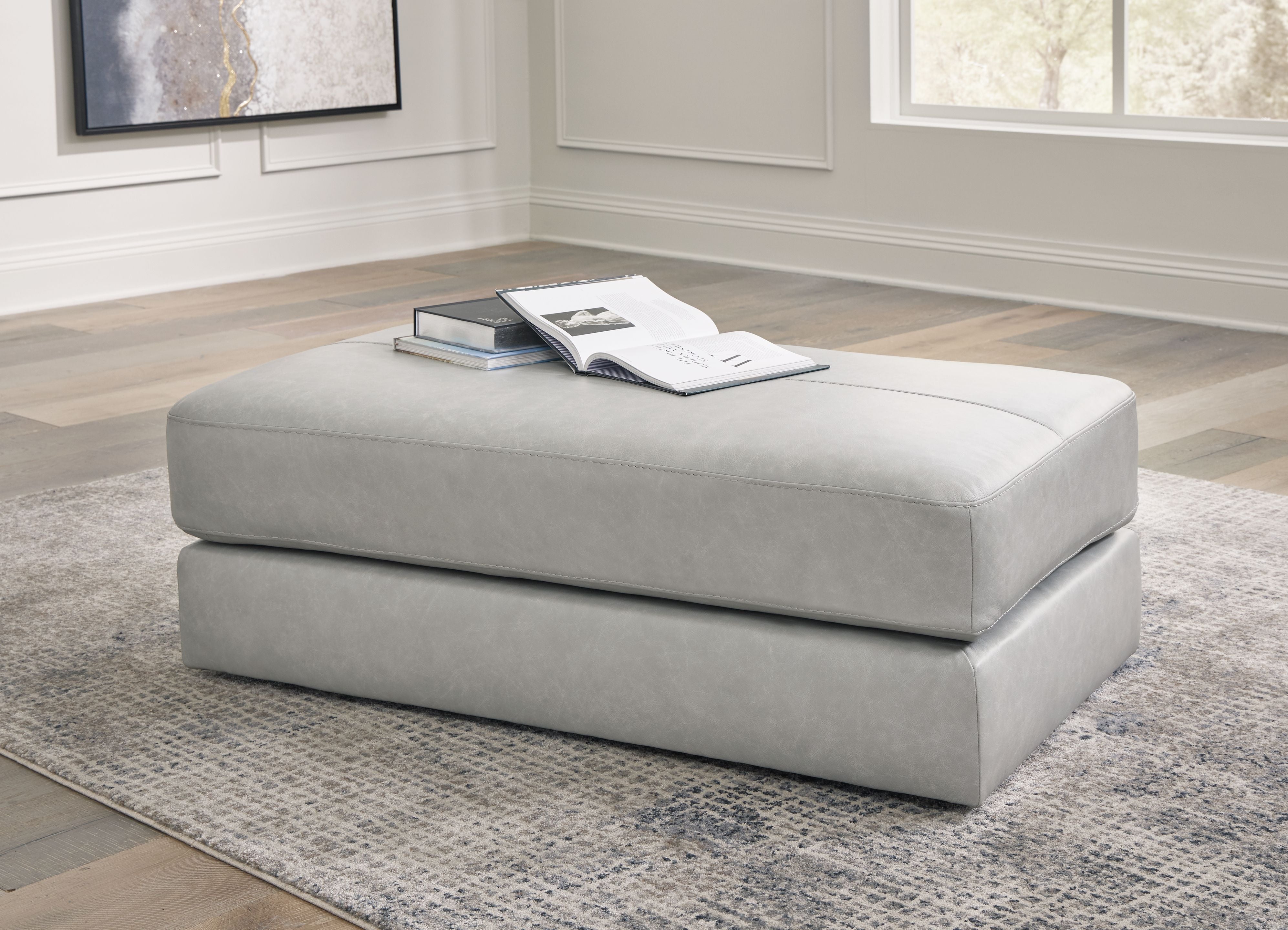 Amiata - Glacier - Oversized Accent Ottoman - Leather Match