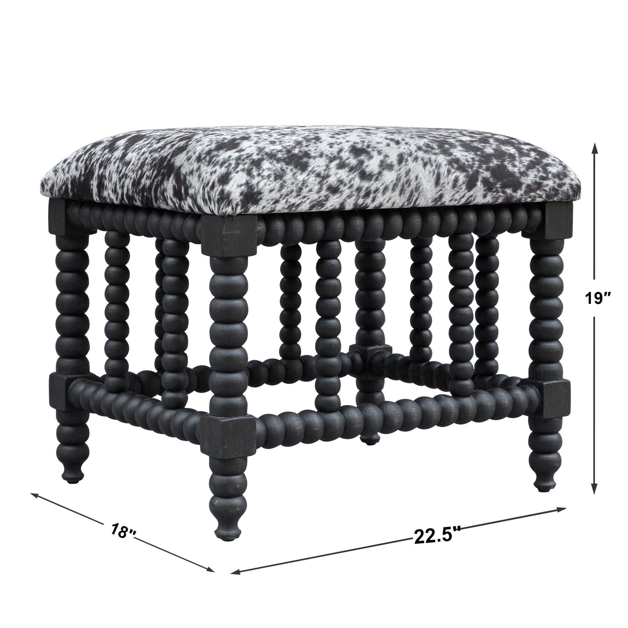 Rancho - Faux Cow Hide Small Bench - Black