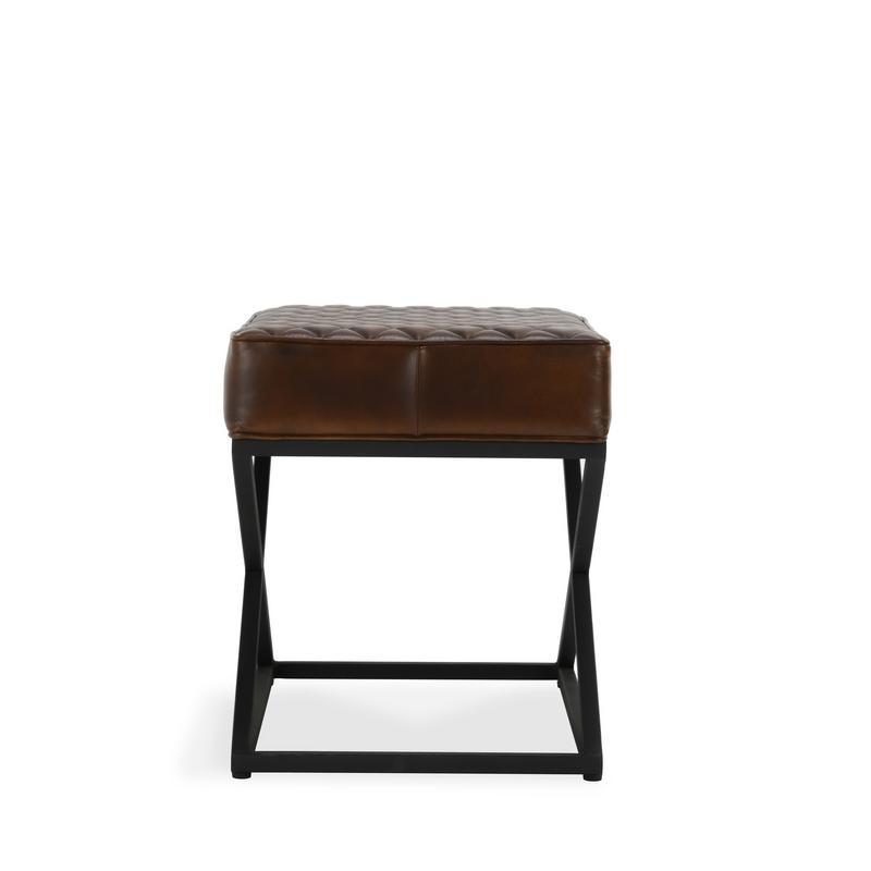 Bruno - Leather Rectangle Stool - Rustic Brown