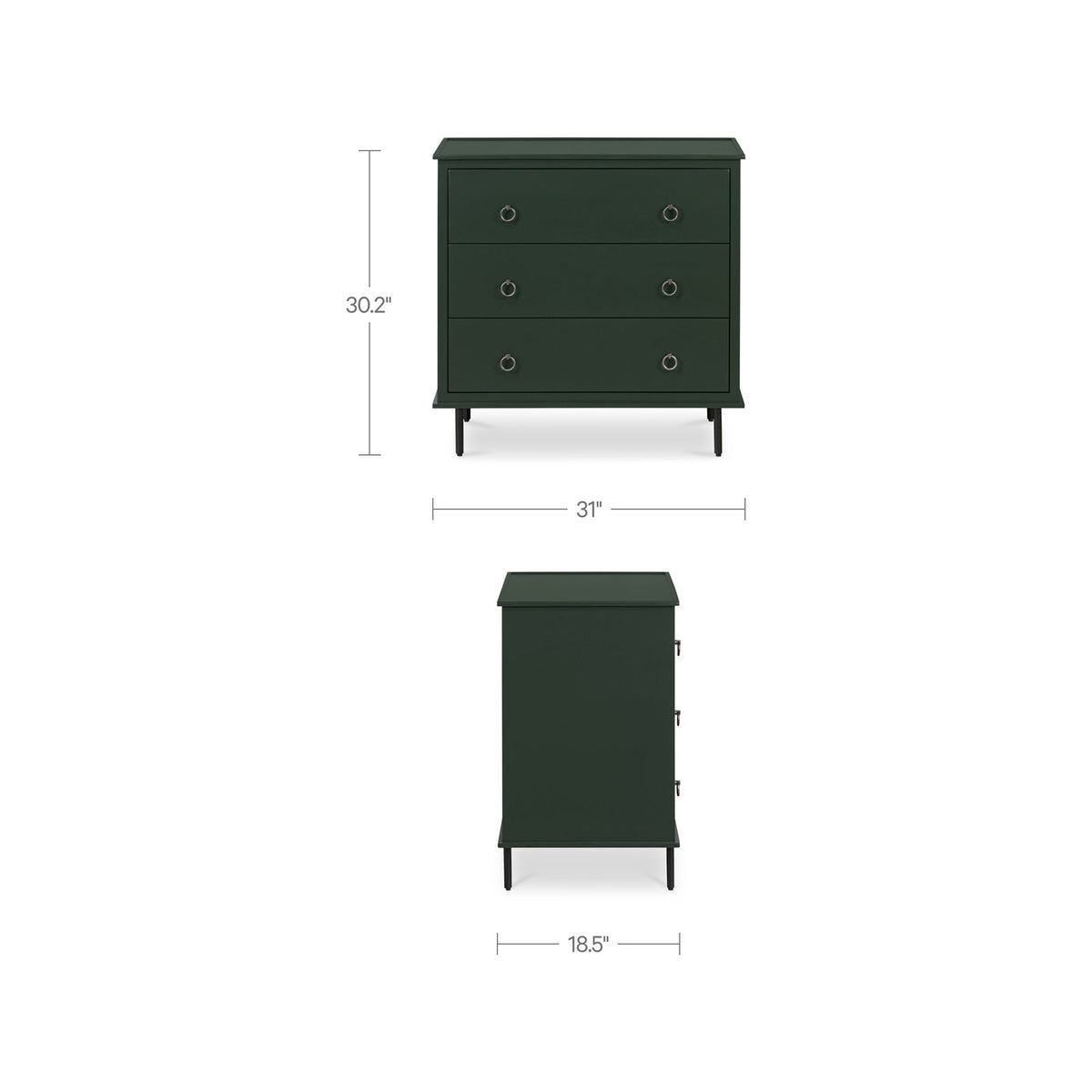 Reagan - 3 Drawer Nightstand - Deep Green