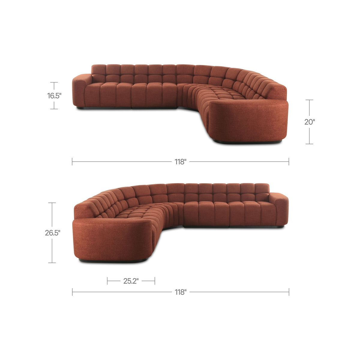 Roman - L-Shaped Sectional - Rust