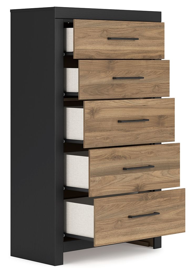 Vertani - Black / Honey Brown - Five Drawer Chest