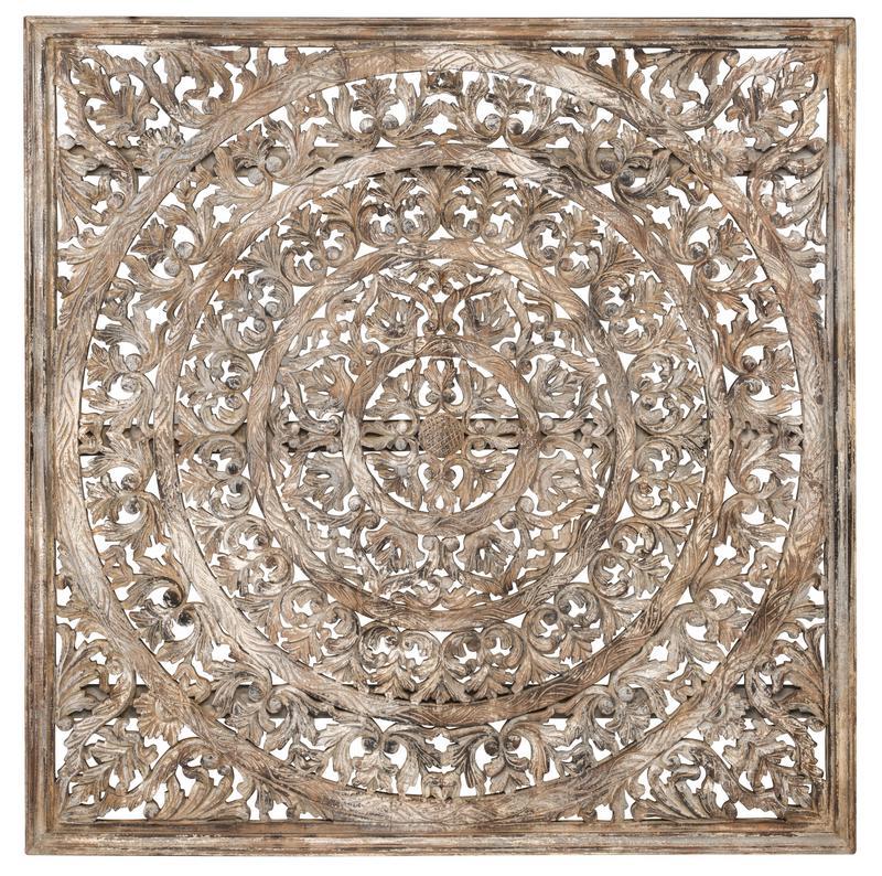Square Wood Carved Panel - Light Brown