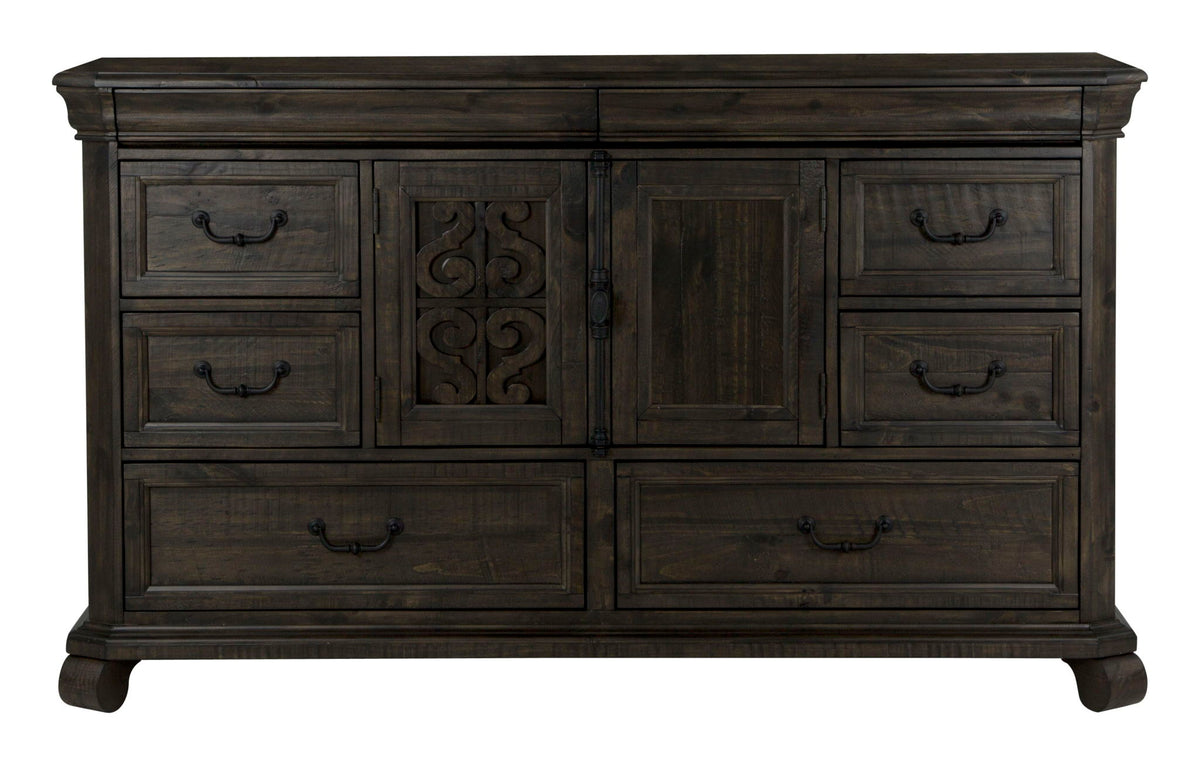 Bellamy - Drawer Dresser With Shaped Mirror - Peppercorn
