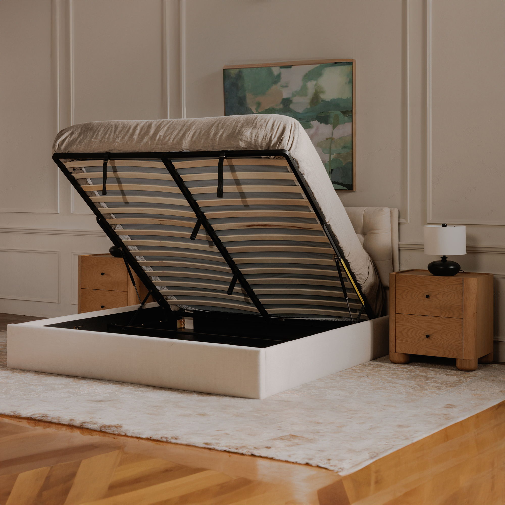 Sebastion - King Storage Bed - Cream