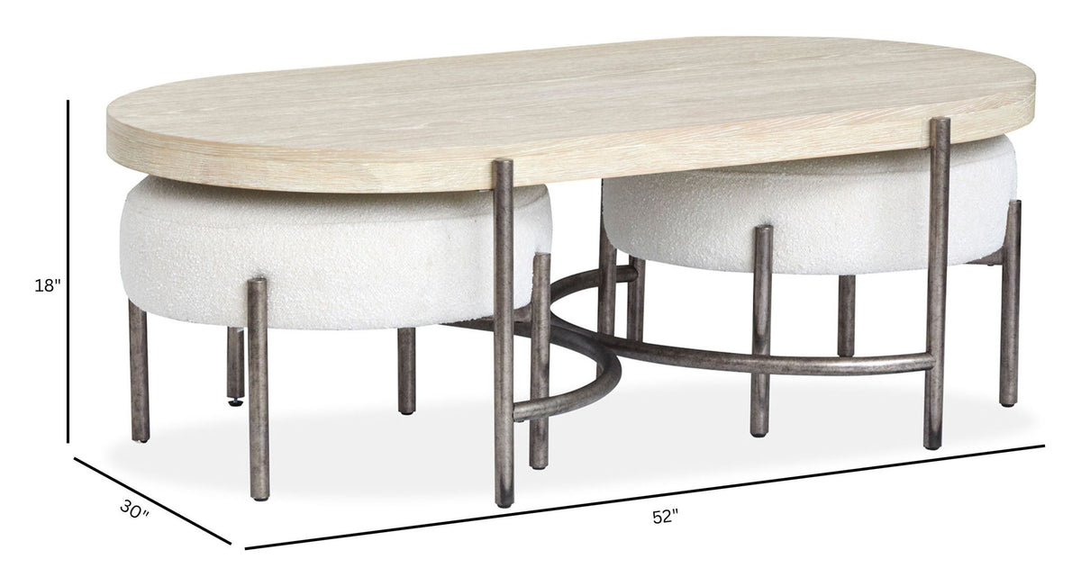 Jennings - Oval Cocktail Table With Two Ottomans - Edgecomb Gray And Weathered Antique Nickel