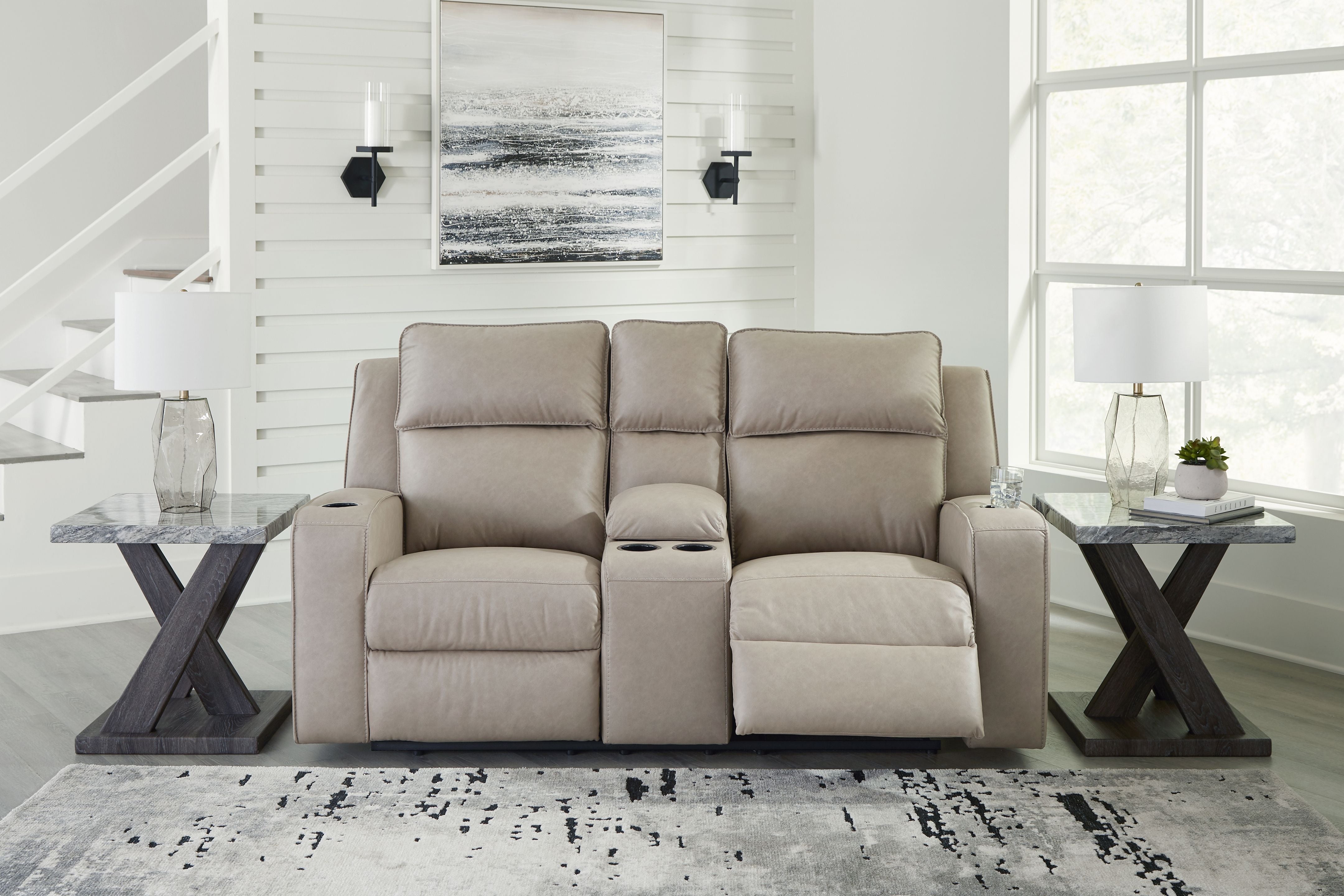 Lavenhorne - Pebble - Dbl Reclining Loveseat W/Console - Faux Leather