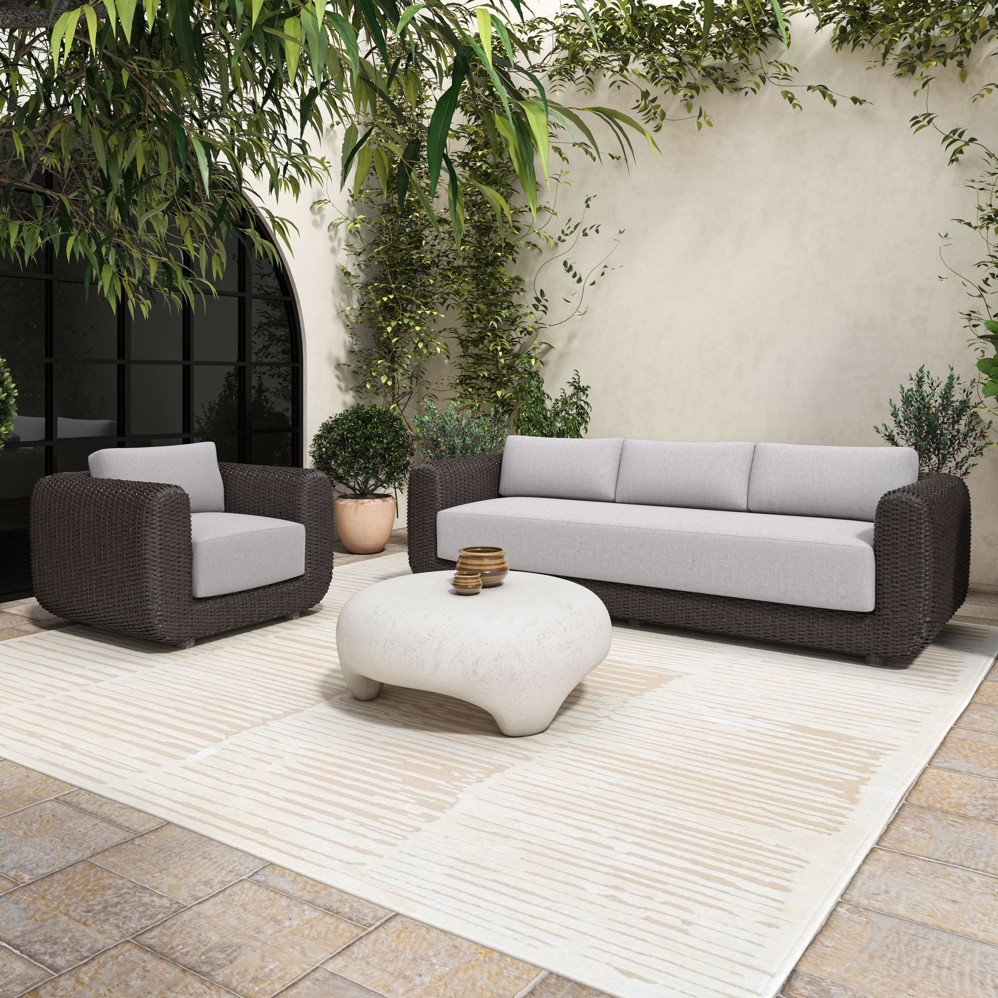 Soma - Outdoor Accent Chair - Dark Brown / White