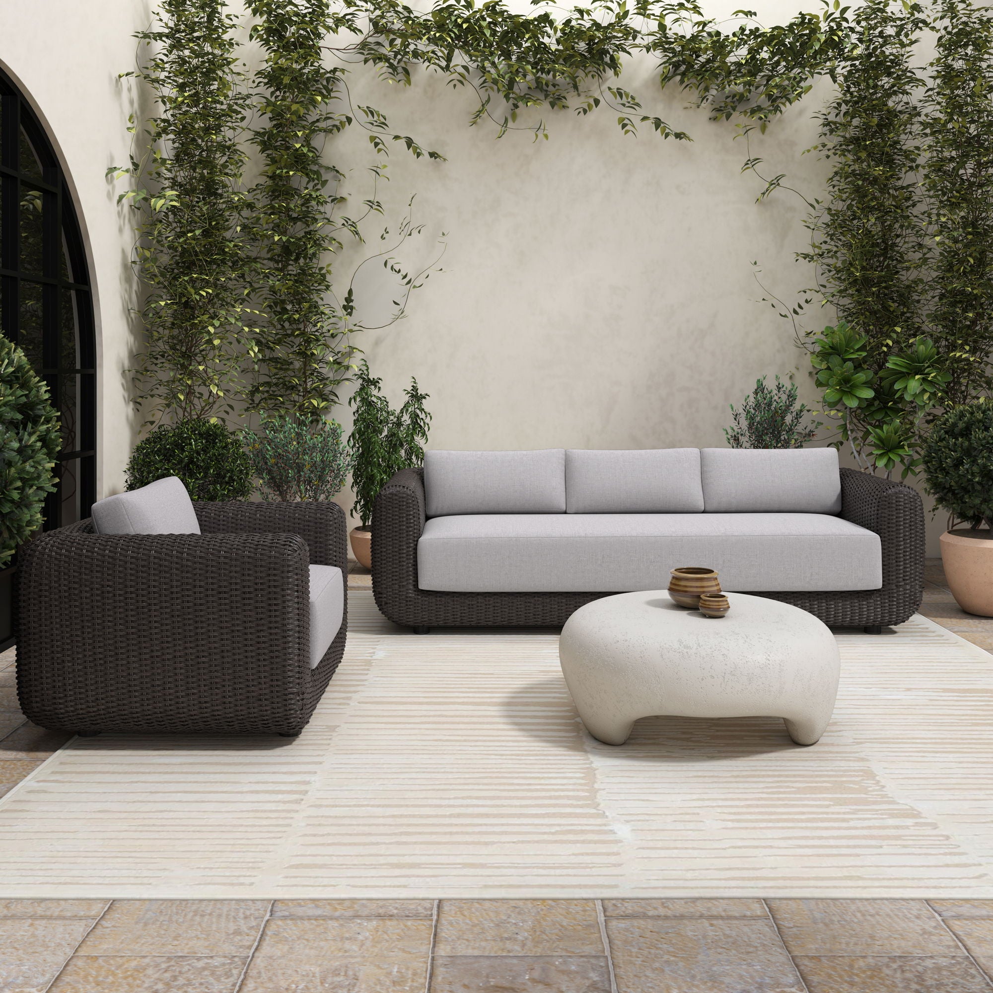 Soma - Outdoor Accent Chair - Dark Brown / White