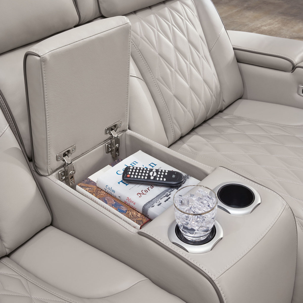 Boyington - Power Reclining Loveseat with Console/Adj Hdrst - Gray
