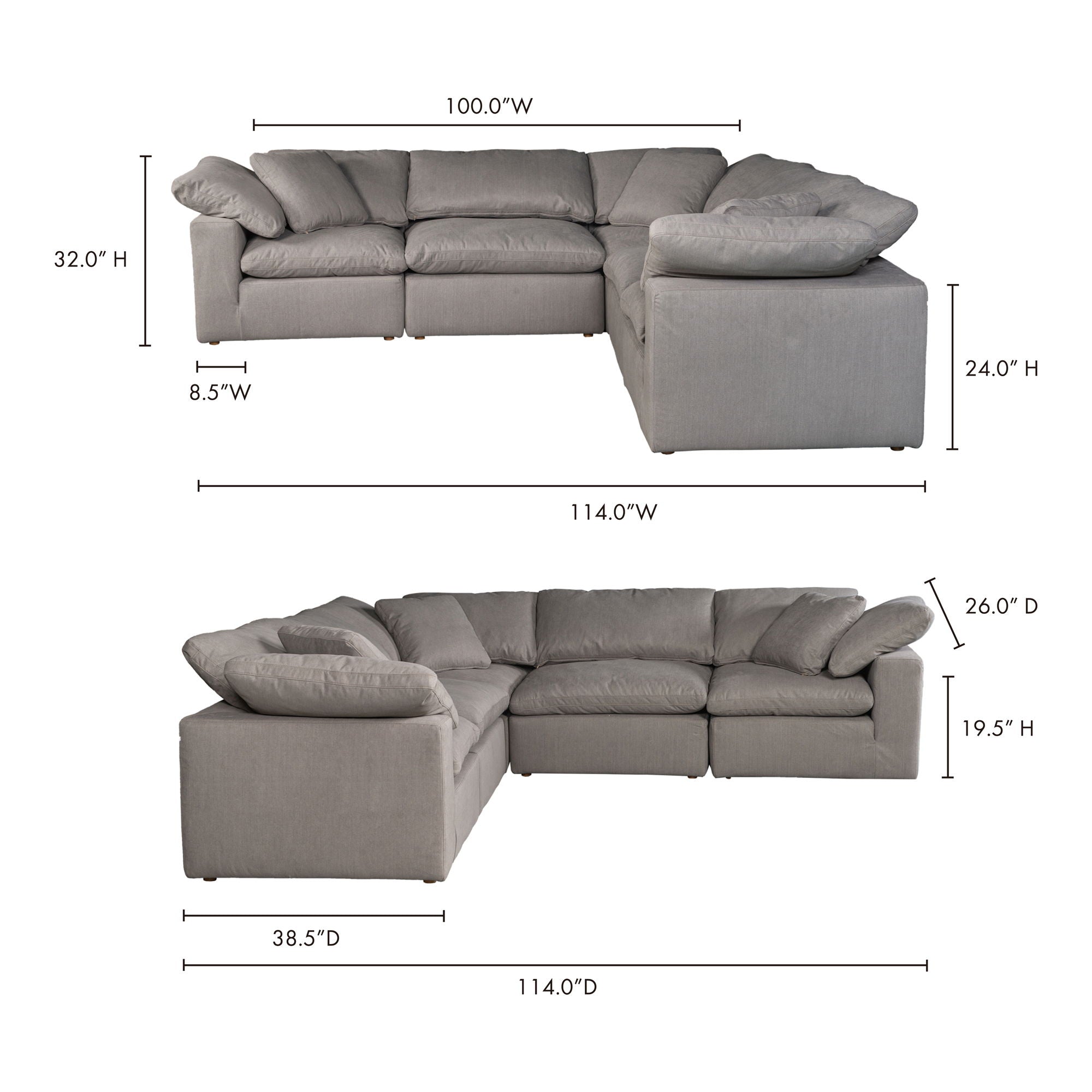Terra - Livesmart Fabric Condo Classic L Modular Sectional - Light Gray