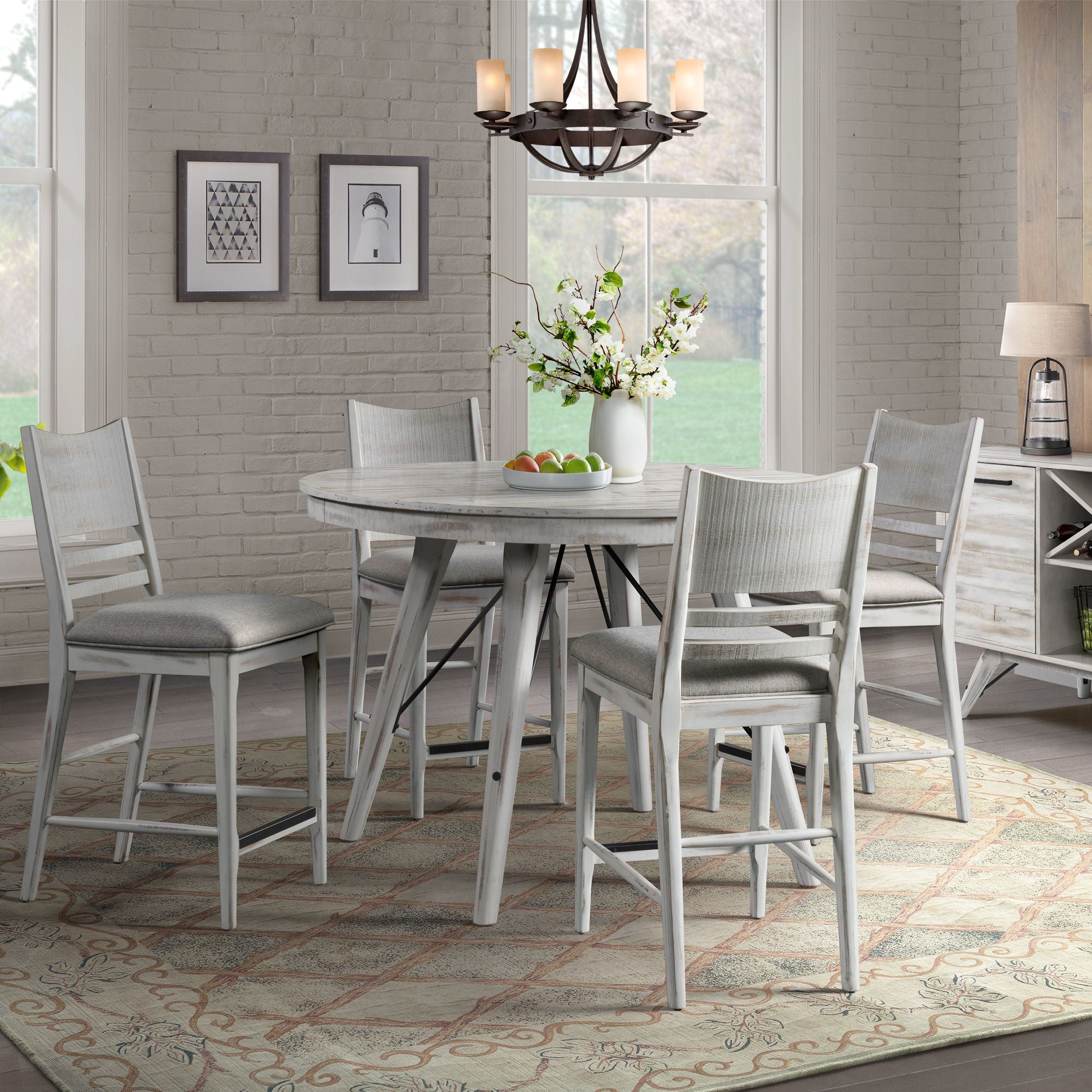 Modern Rustic - Round Counter Table - Weathered White