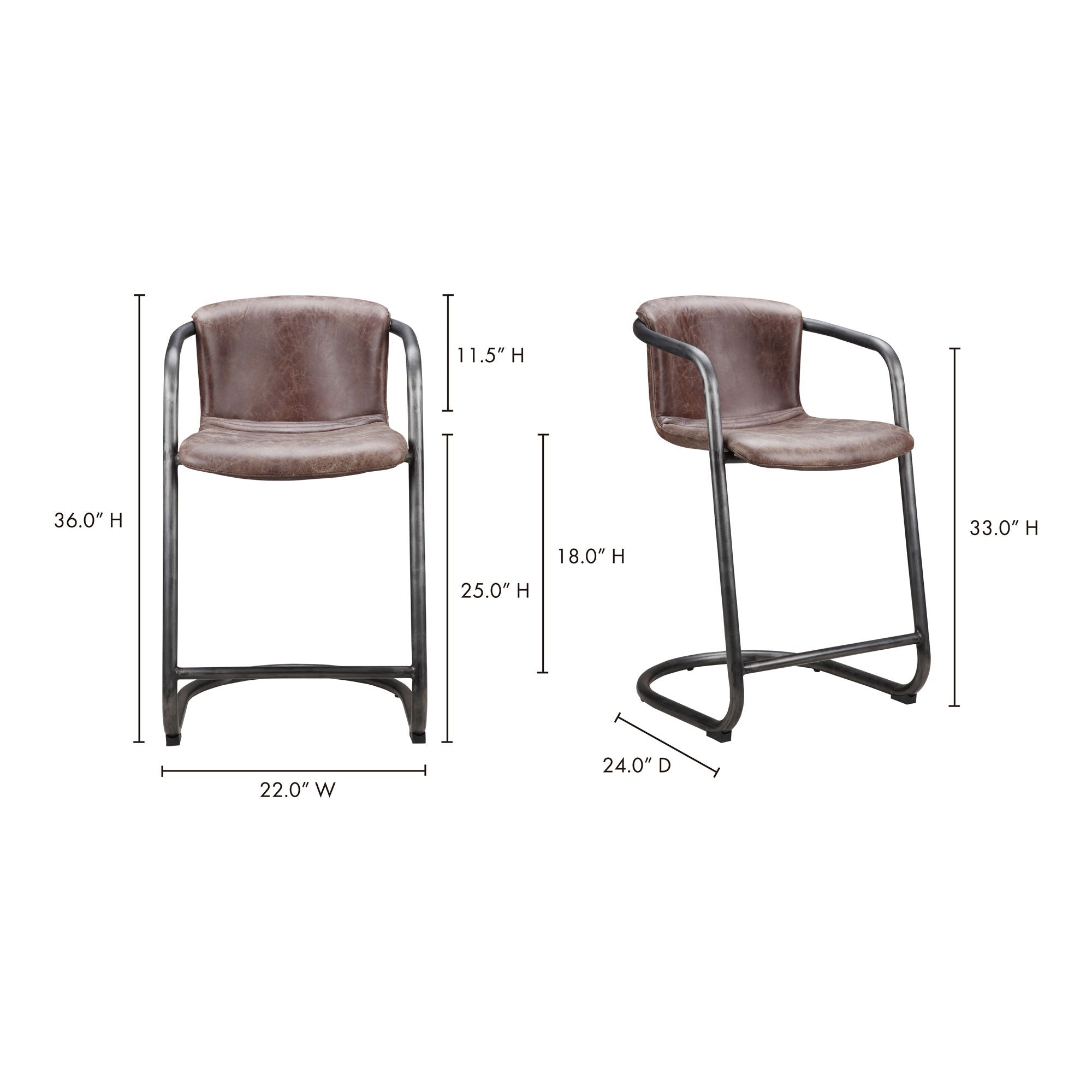 Freeman - Counter Stool Leather (Set of 2) - Grazed Brown