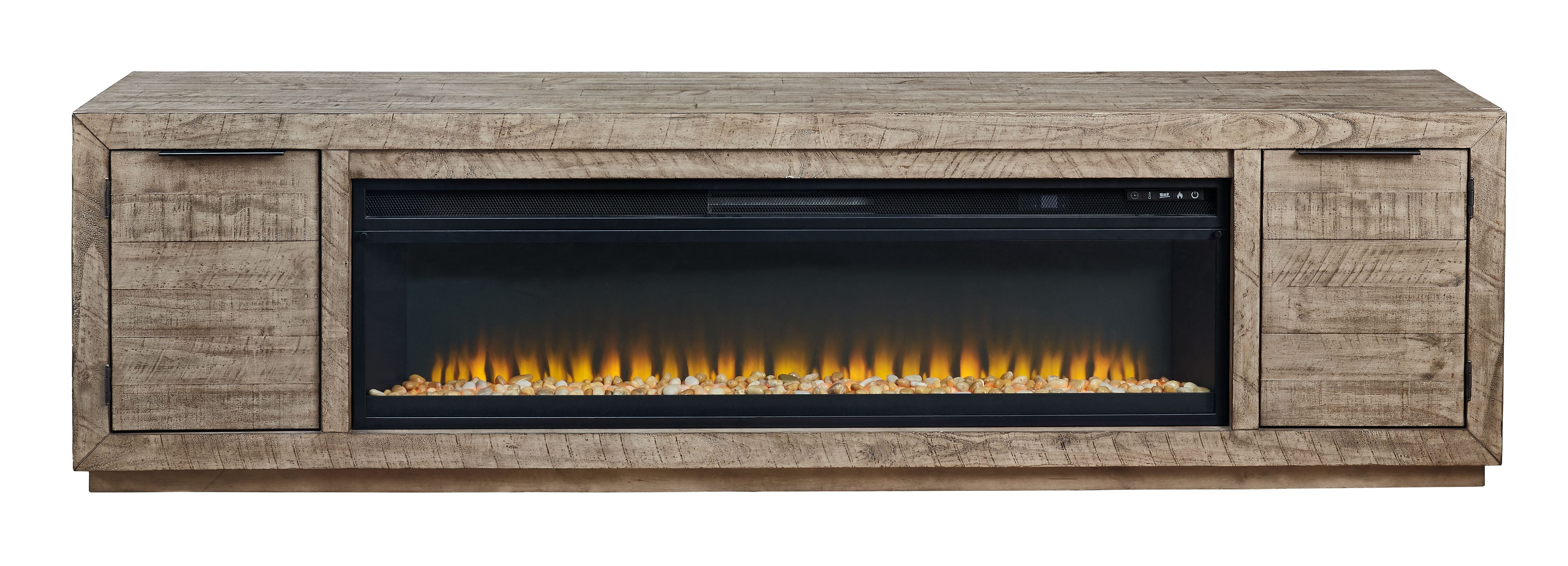 Krystanza TV Stand with Fireplace - Weathered Gray Krystanza TV Stand with Fireplace - Weathered Gray