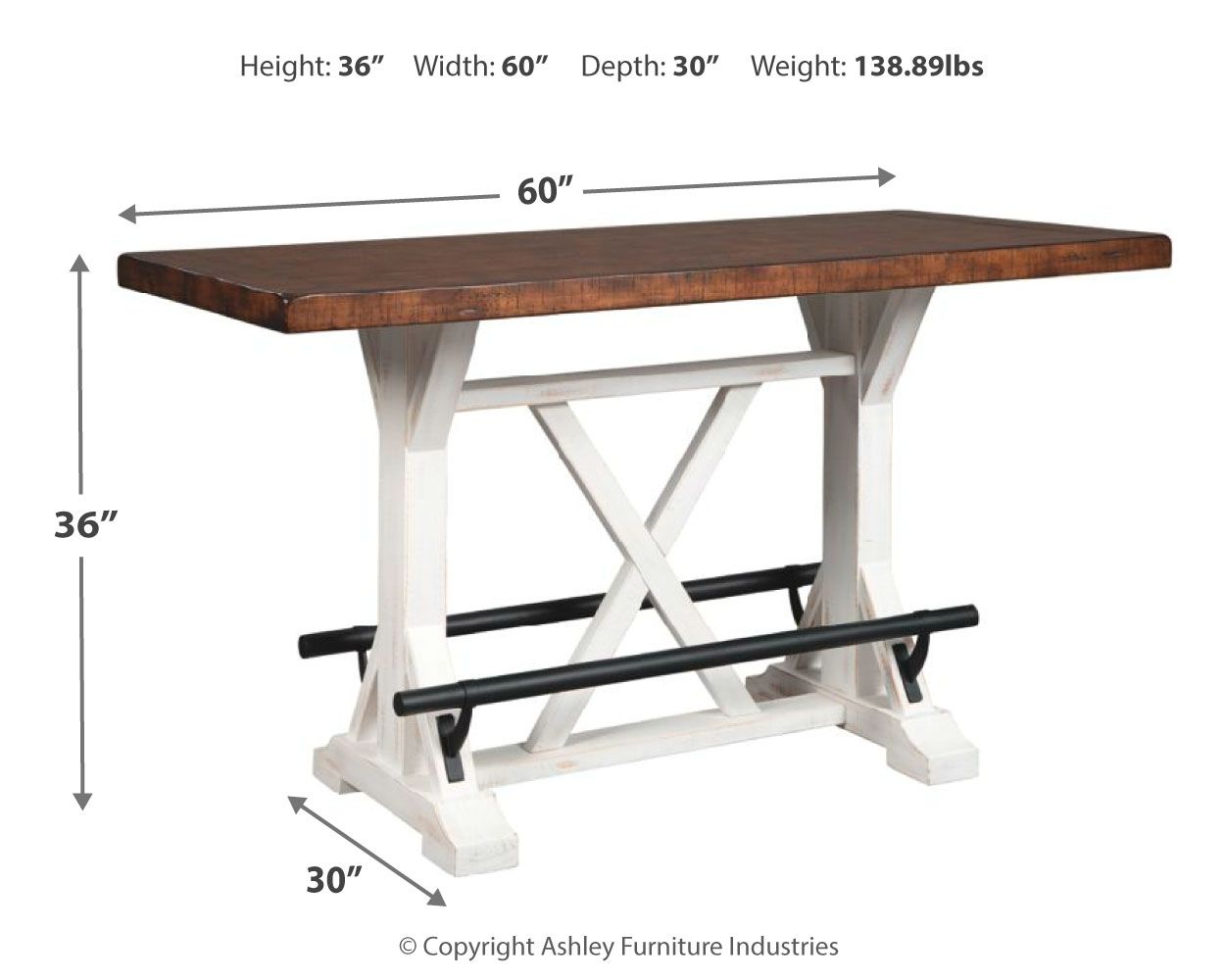 Valebeck - White / Brown - Rectangular Dining Room Counter Table
