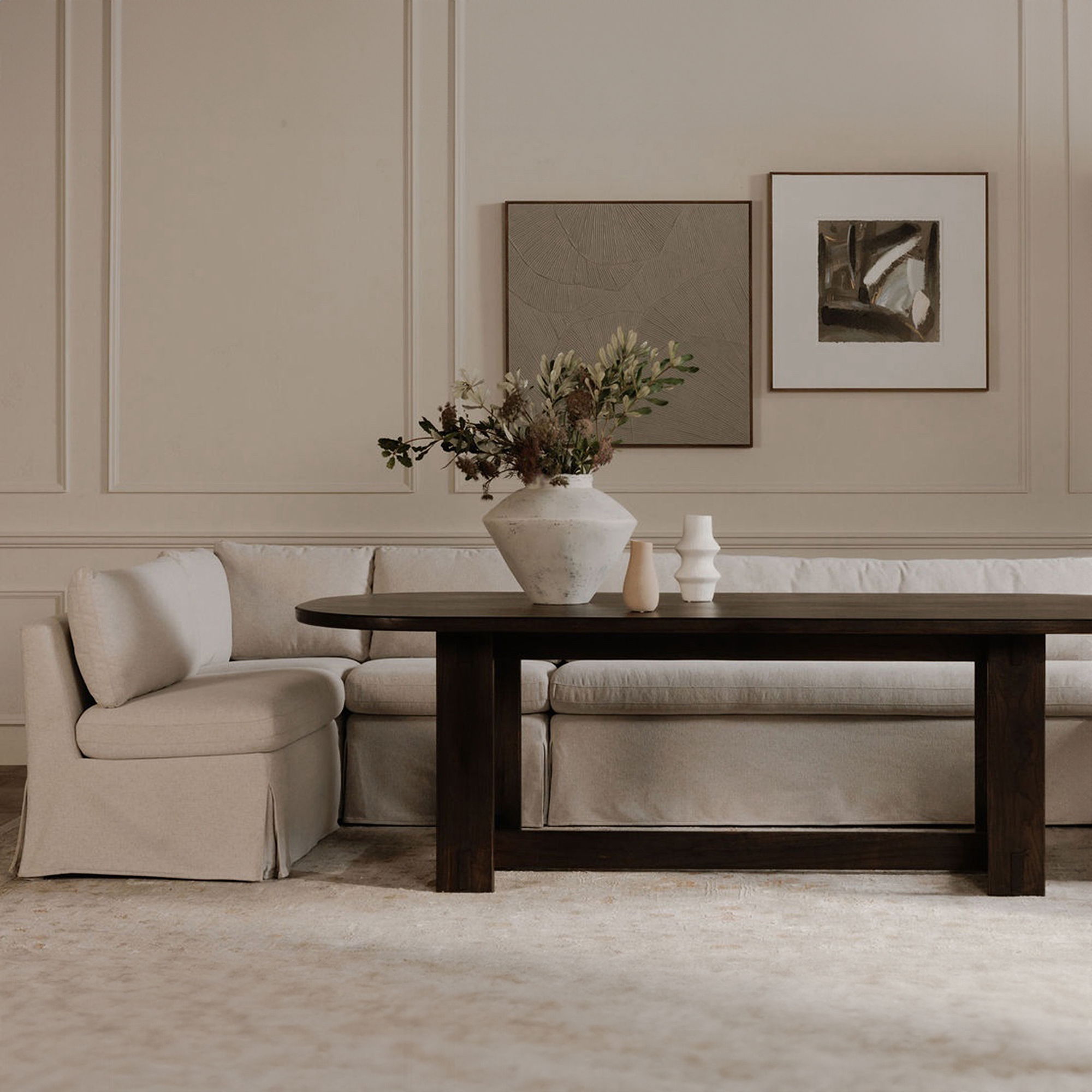 Fable - Slipcover Dining Banquette L-Shape Sectional - Beige