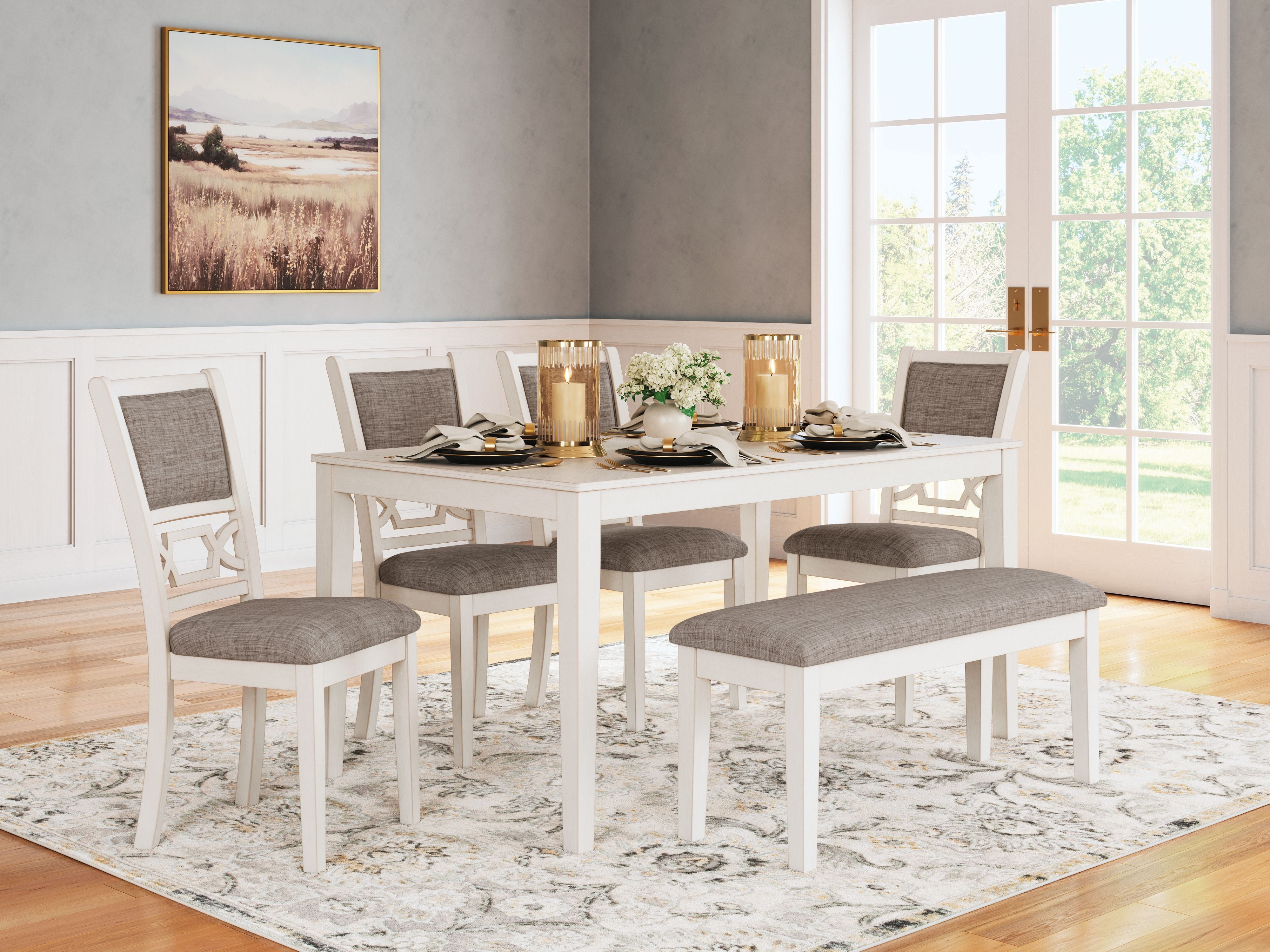 Erinberg Antique White Dining Room Table Set Set of 6