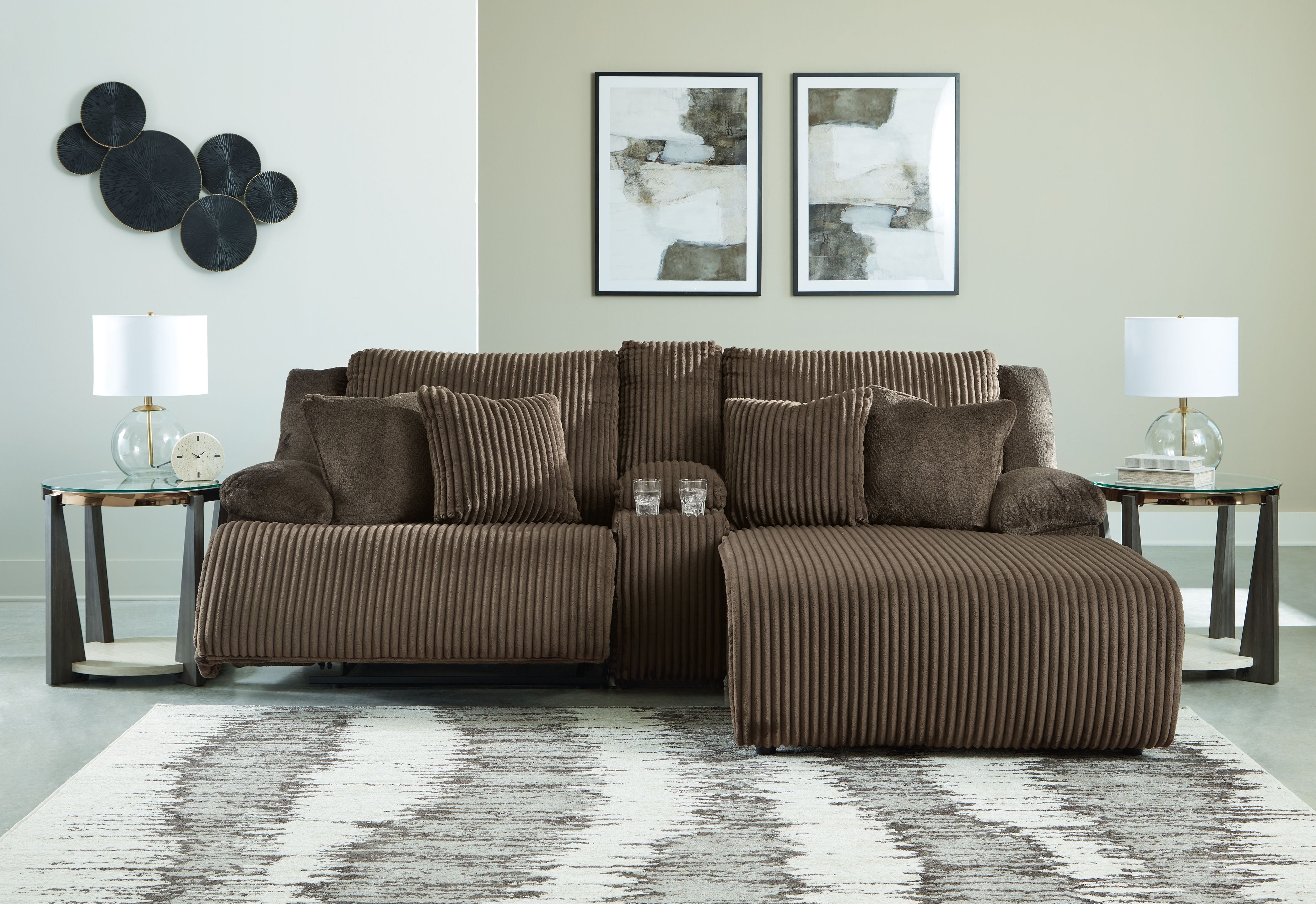 Top Tier - Chocolate - 3-Piece Reclining Sectional Sofa With Raf Press Back Chaise - Fabric