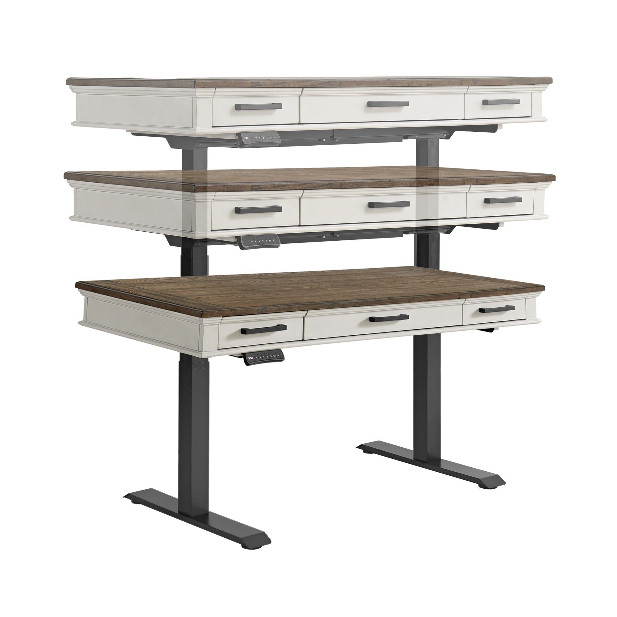 Drake - Lift Desk - Rustic White / French Oak