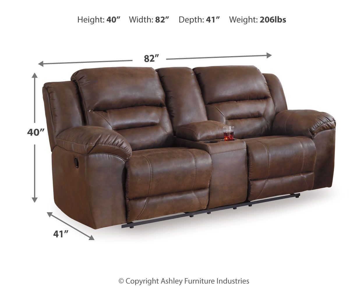 Stoneland - Chocolate - Dbl Reclining Loveseat With Console - Faux Leather