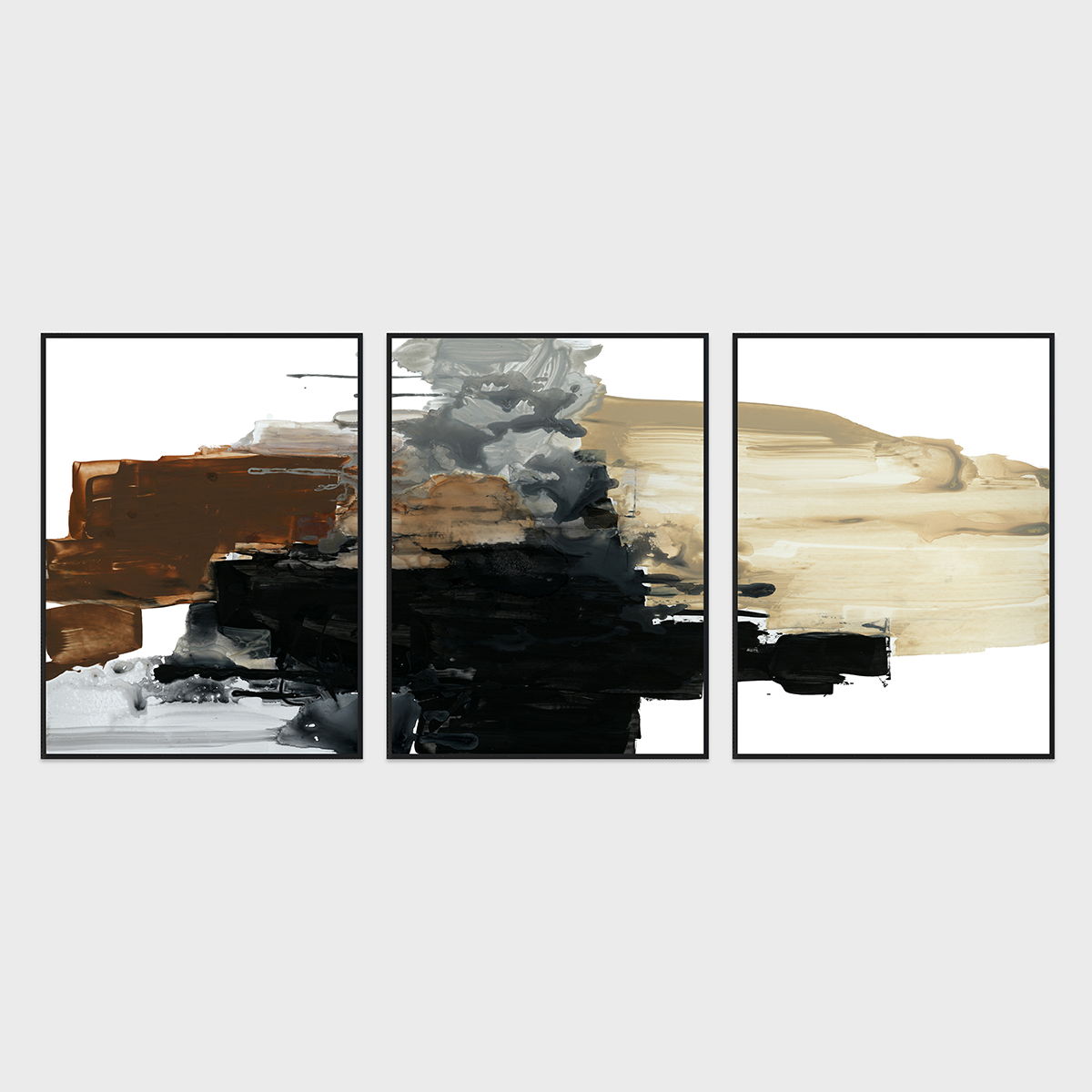 Maverick - Canvas Triptych - Beige & Dark Gray