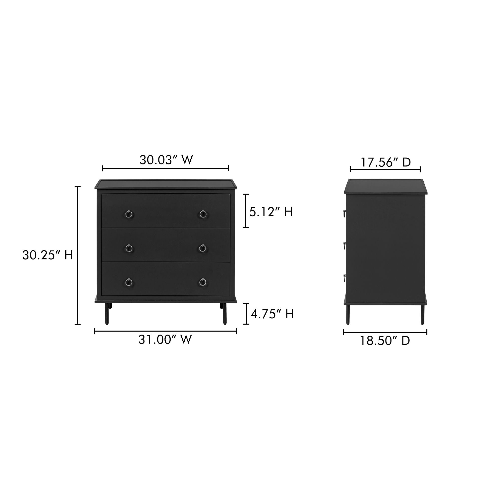 Reagan - 3 Drawer Nightstand - Black