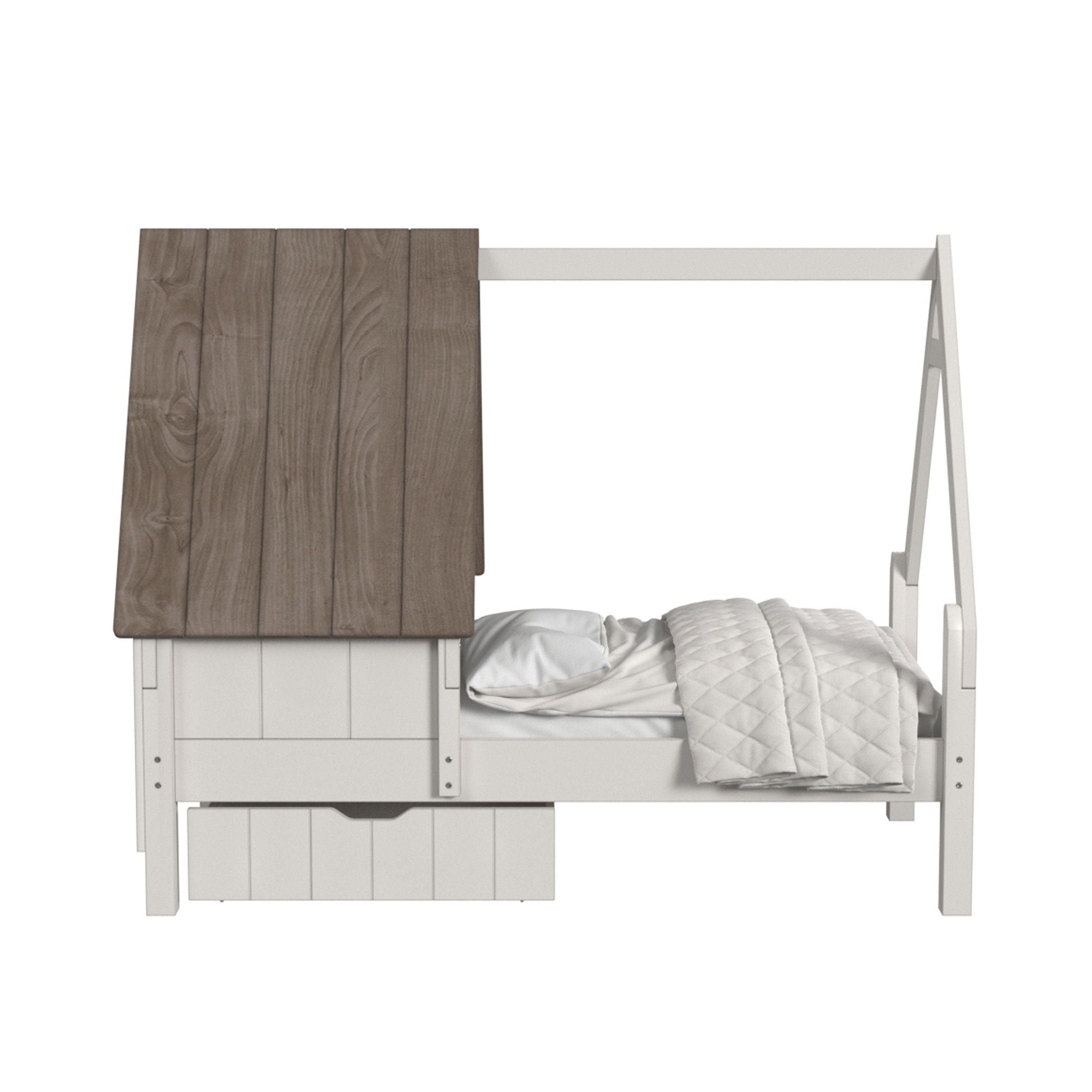 Lodge - Twin Bed With Half Roof And Window - Cookies / Cream