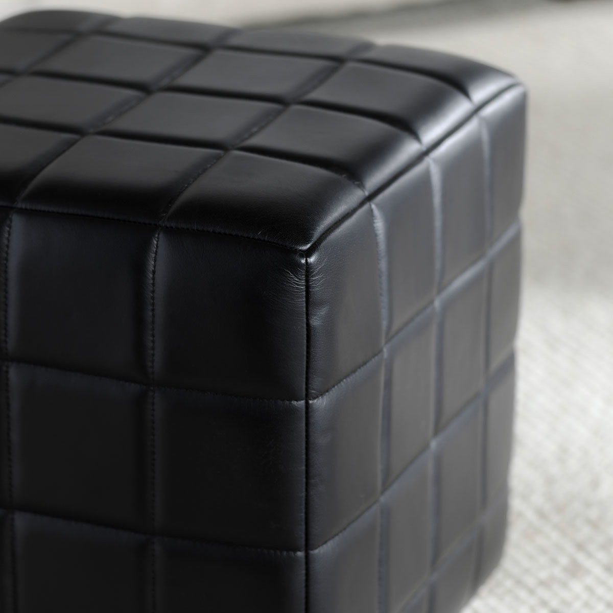 Carlo - Leather Square Ottoman - Jet Black
