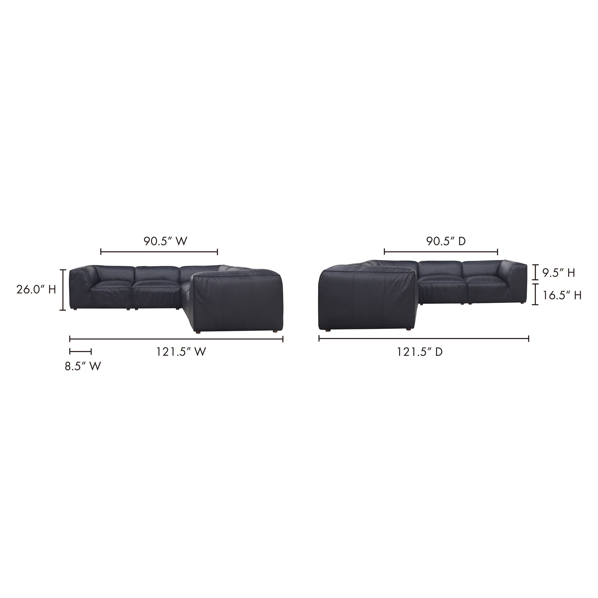 Form - Classic L Modular Leather Sectional - Vantage Black