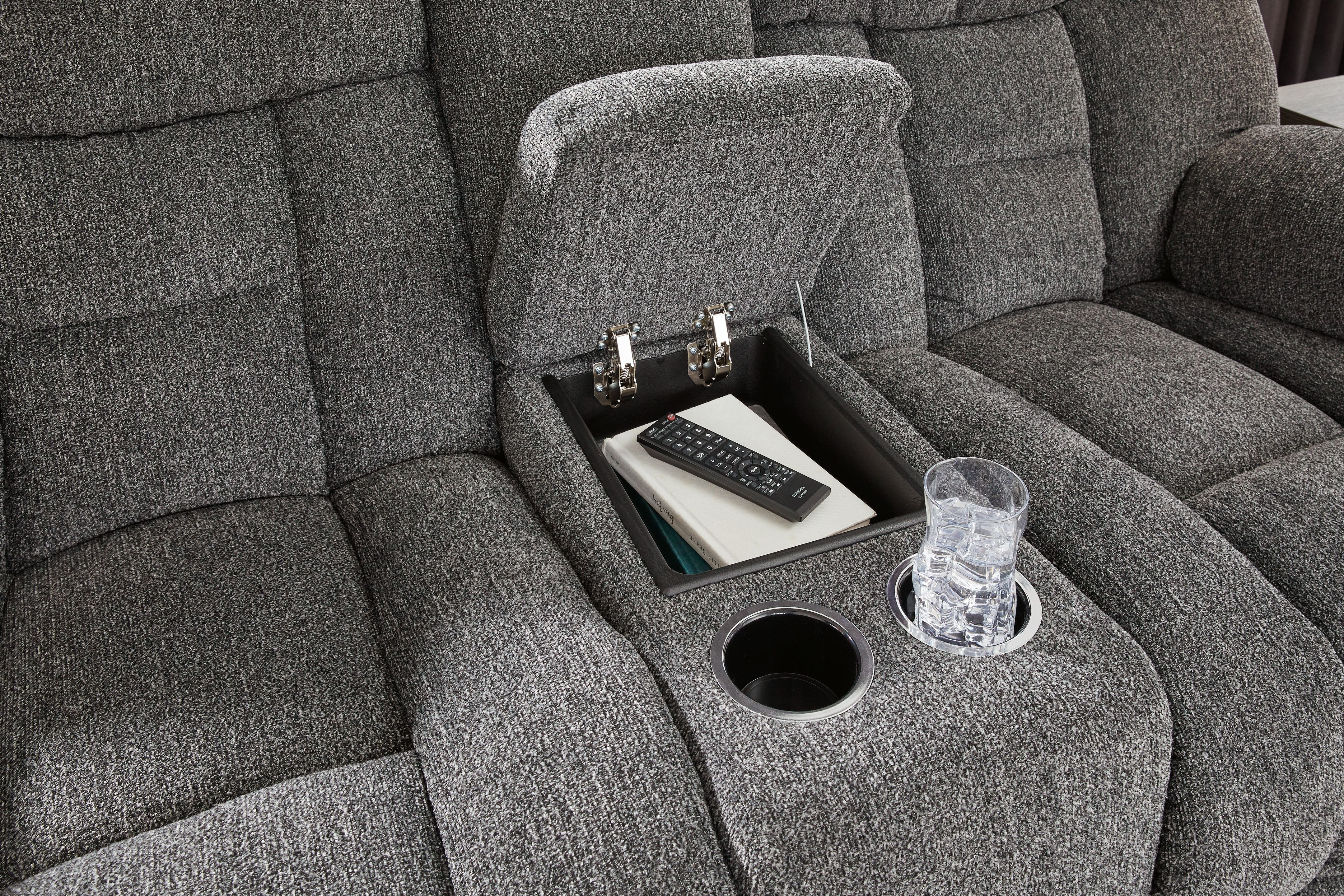 Foreside - Charcoal - Dbl Reclining Loveseat With Console - Fabric