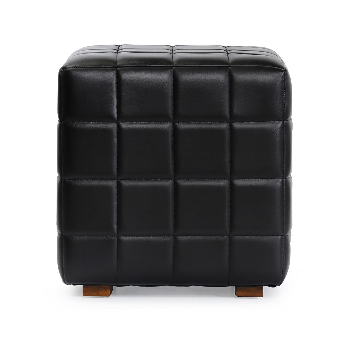 Carlo - Leather Square Ottoman - Jet Black