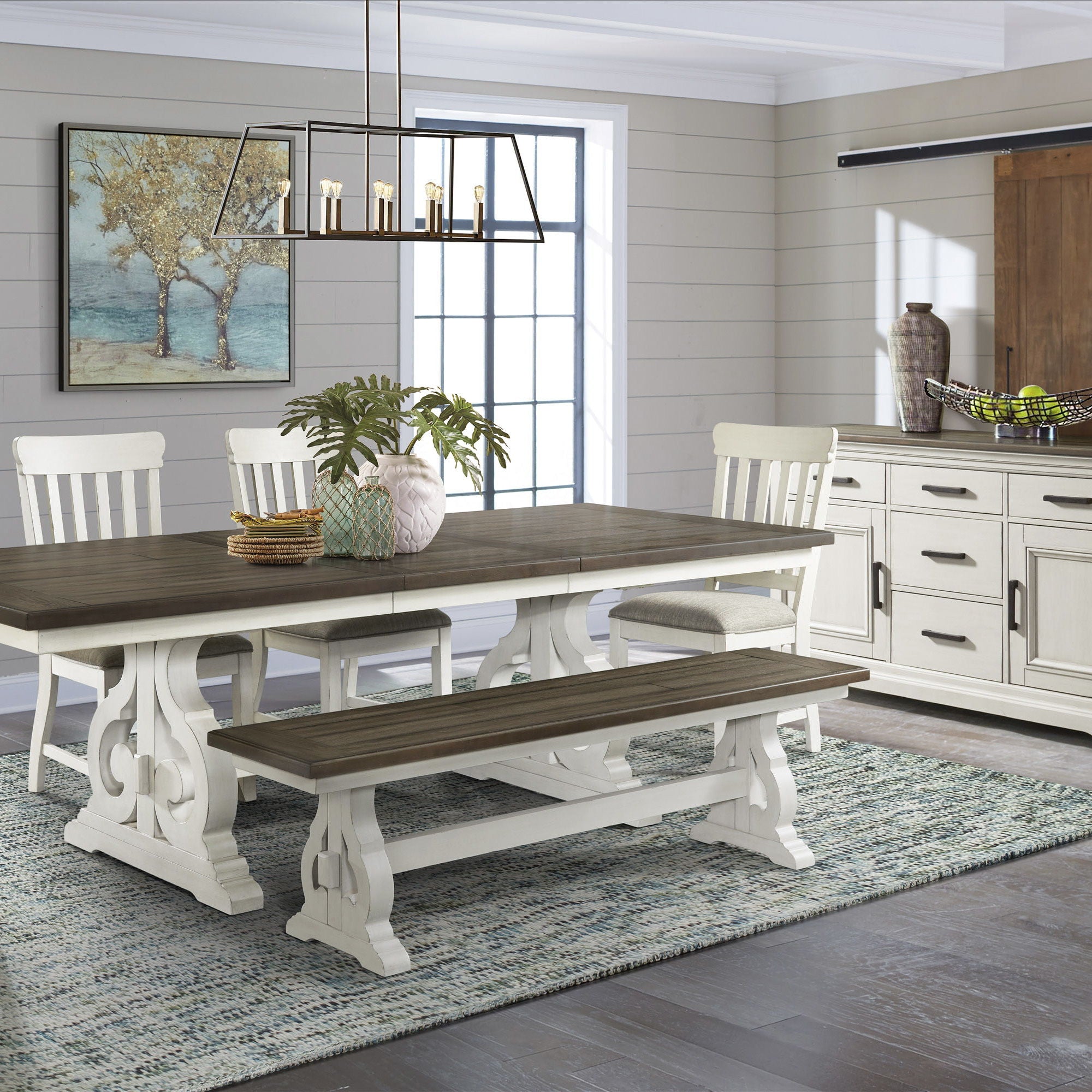 Drake - Dining Bench - Rustic White / French Oak