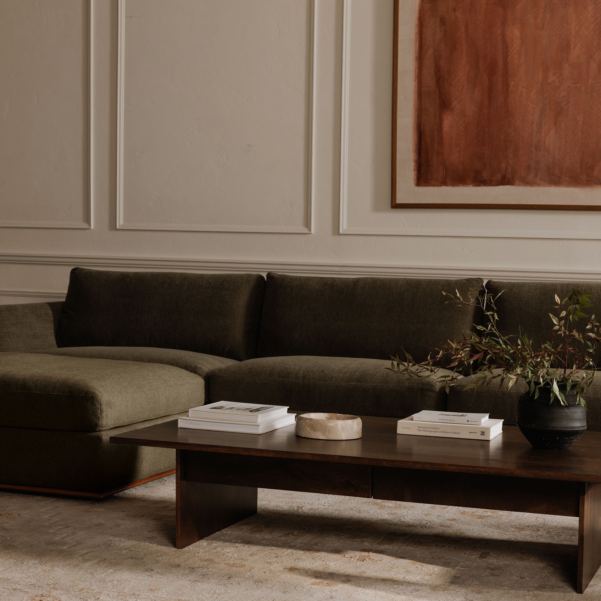 Rue - Classic L Modular Sectional - Dark Green