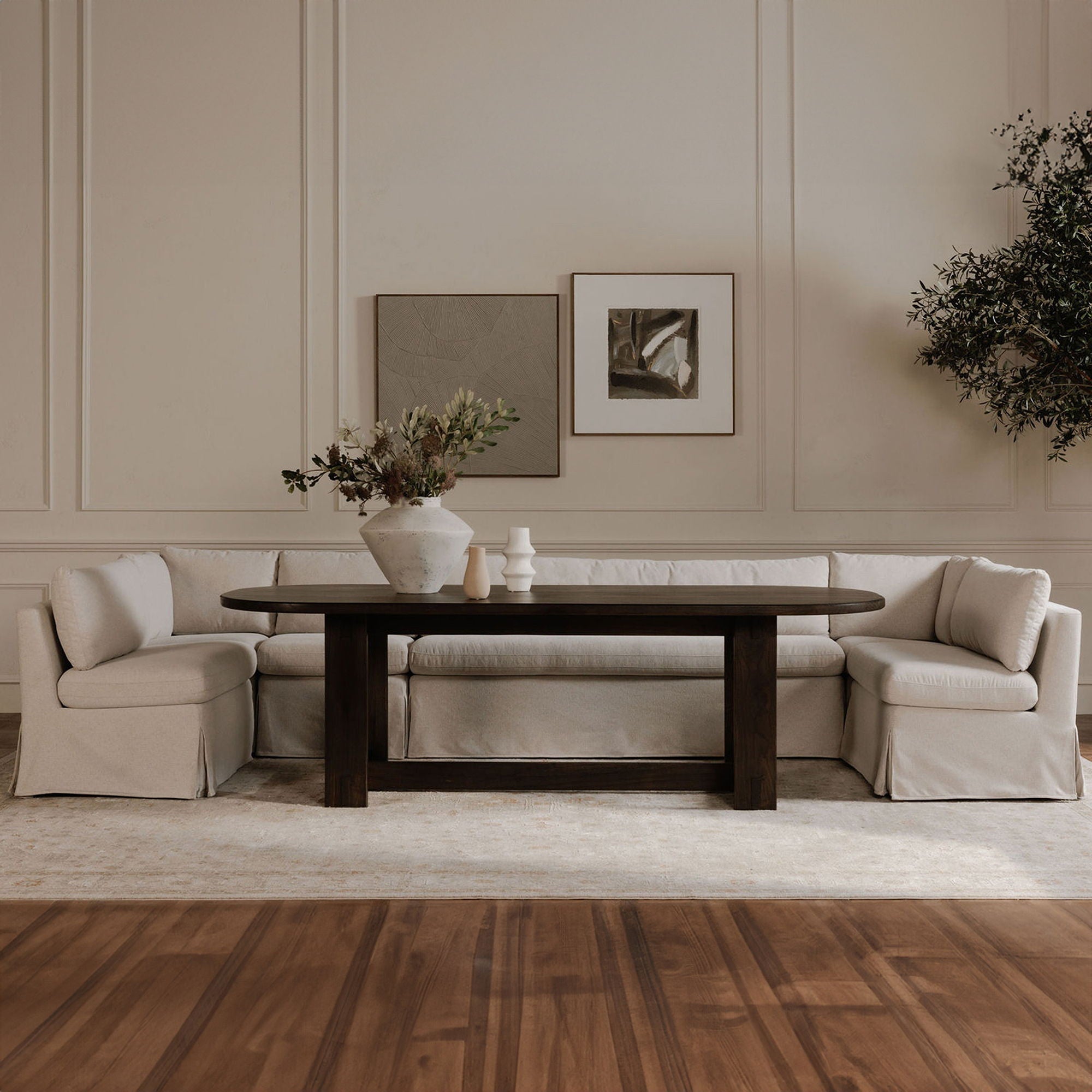 Fable - Slipcover Dining Banquette U-Shape Sectional - Beige