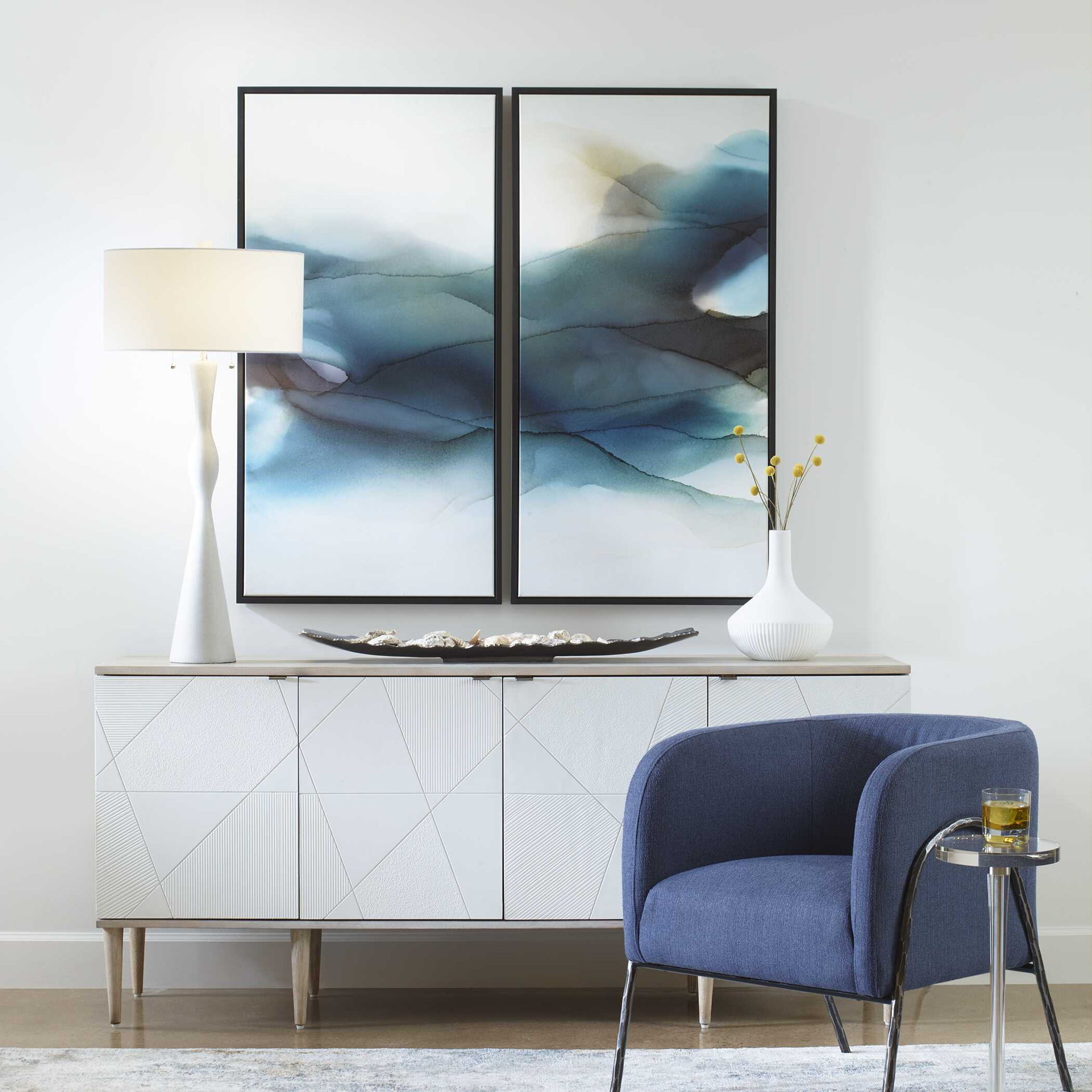 September Desert - Modern Watercolor Art (Set of 2) - Blue