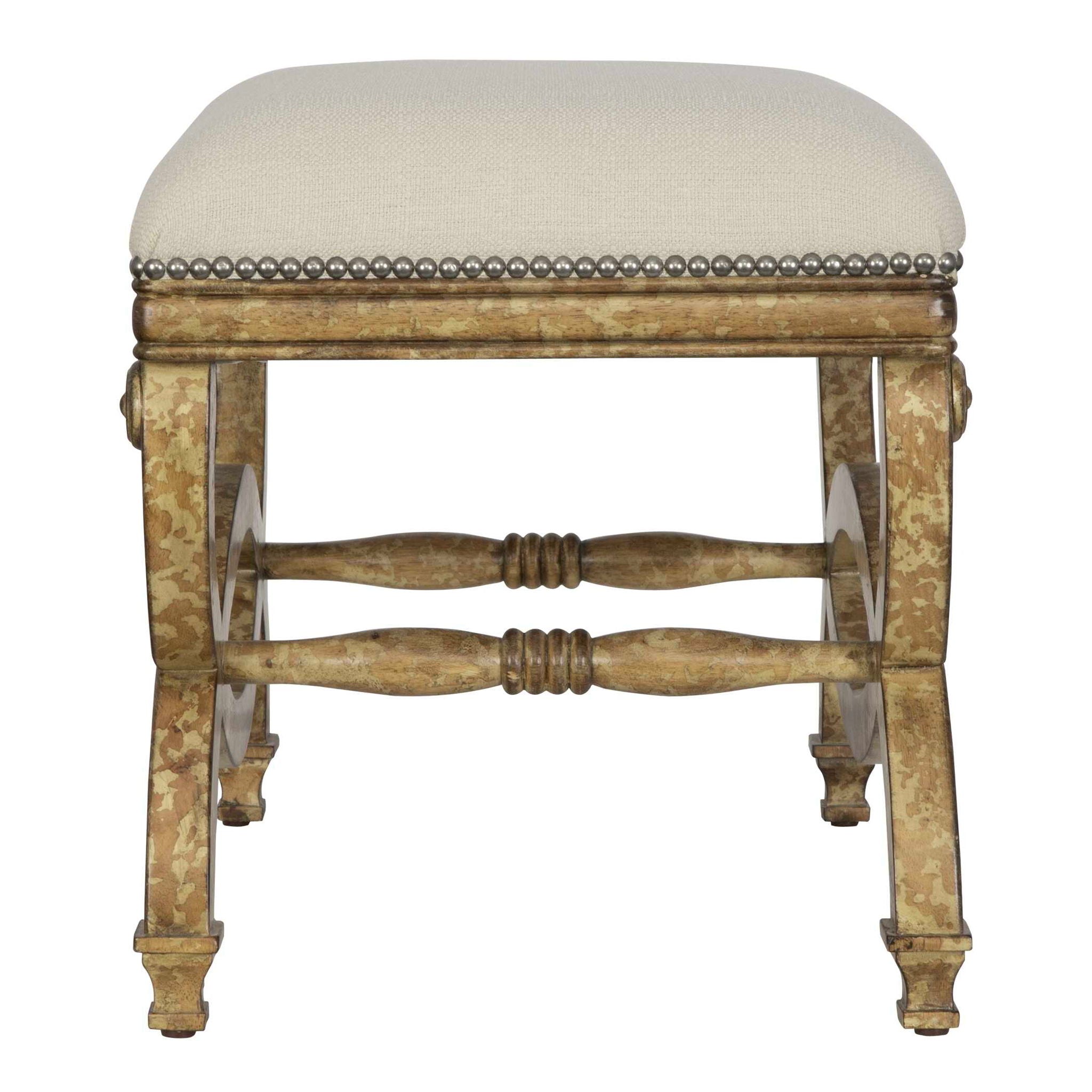 Karline - Natural Linen Small Bench - White