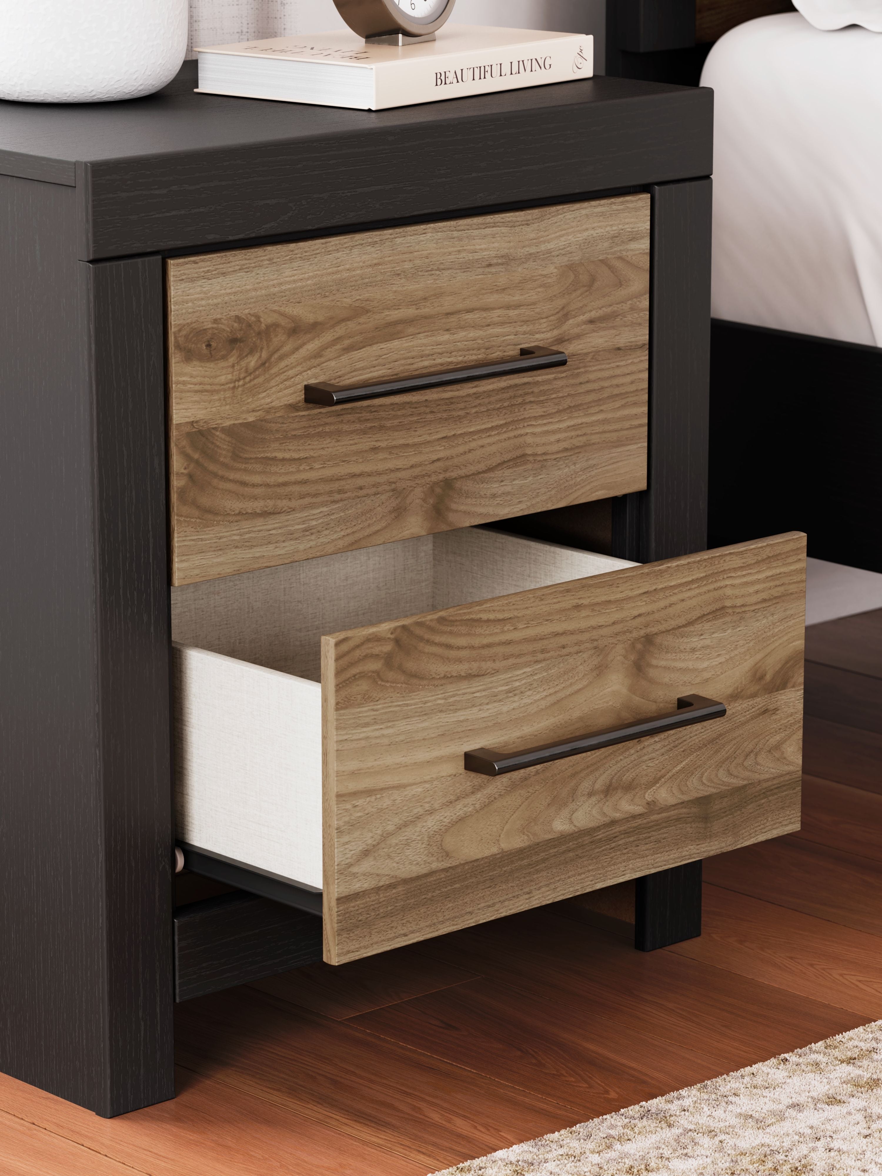 Vertani - Black / Honey Brown - Two Drawer Night Stand