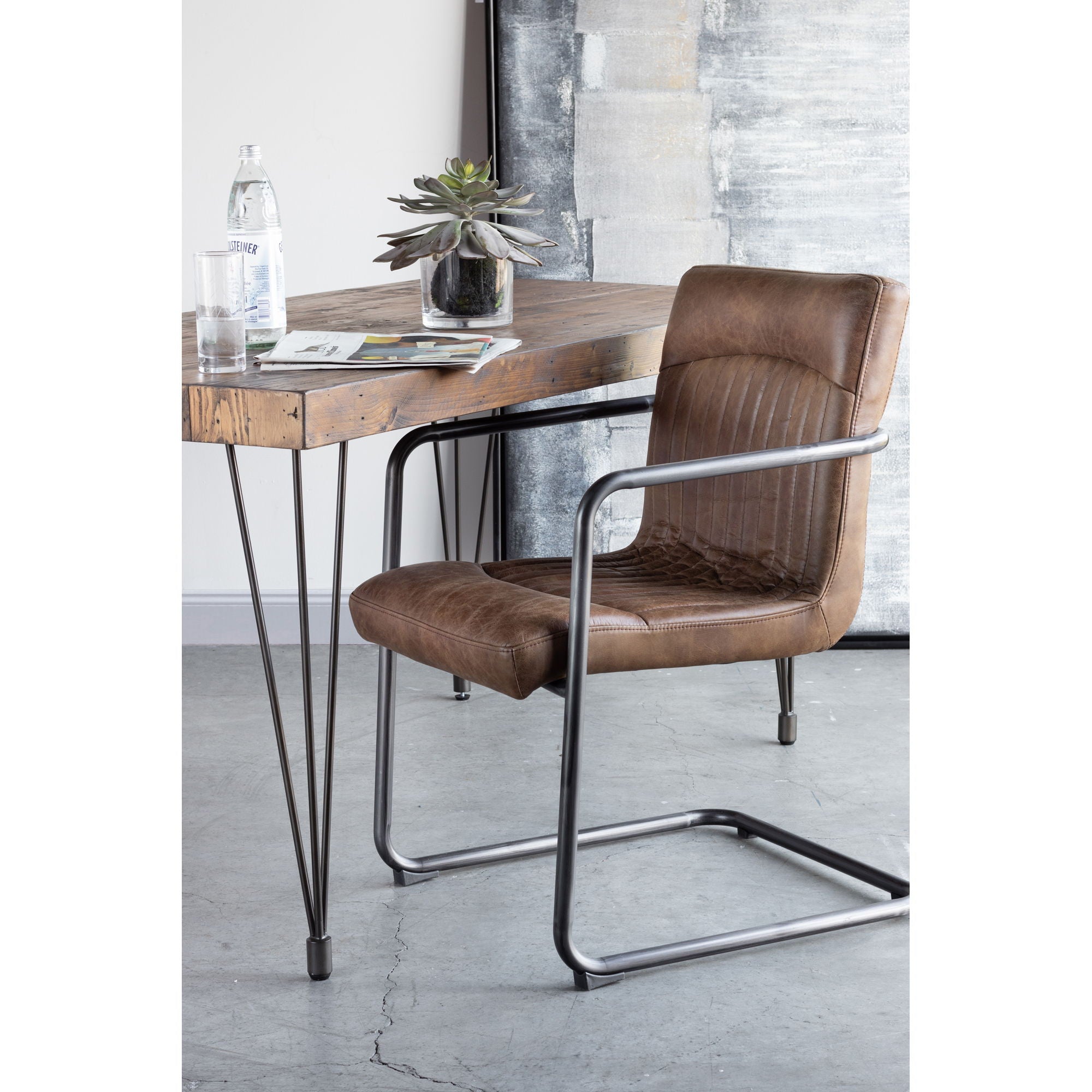 Ansel - Leather Arm Chair (Set of 2) - Grazed Brown