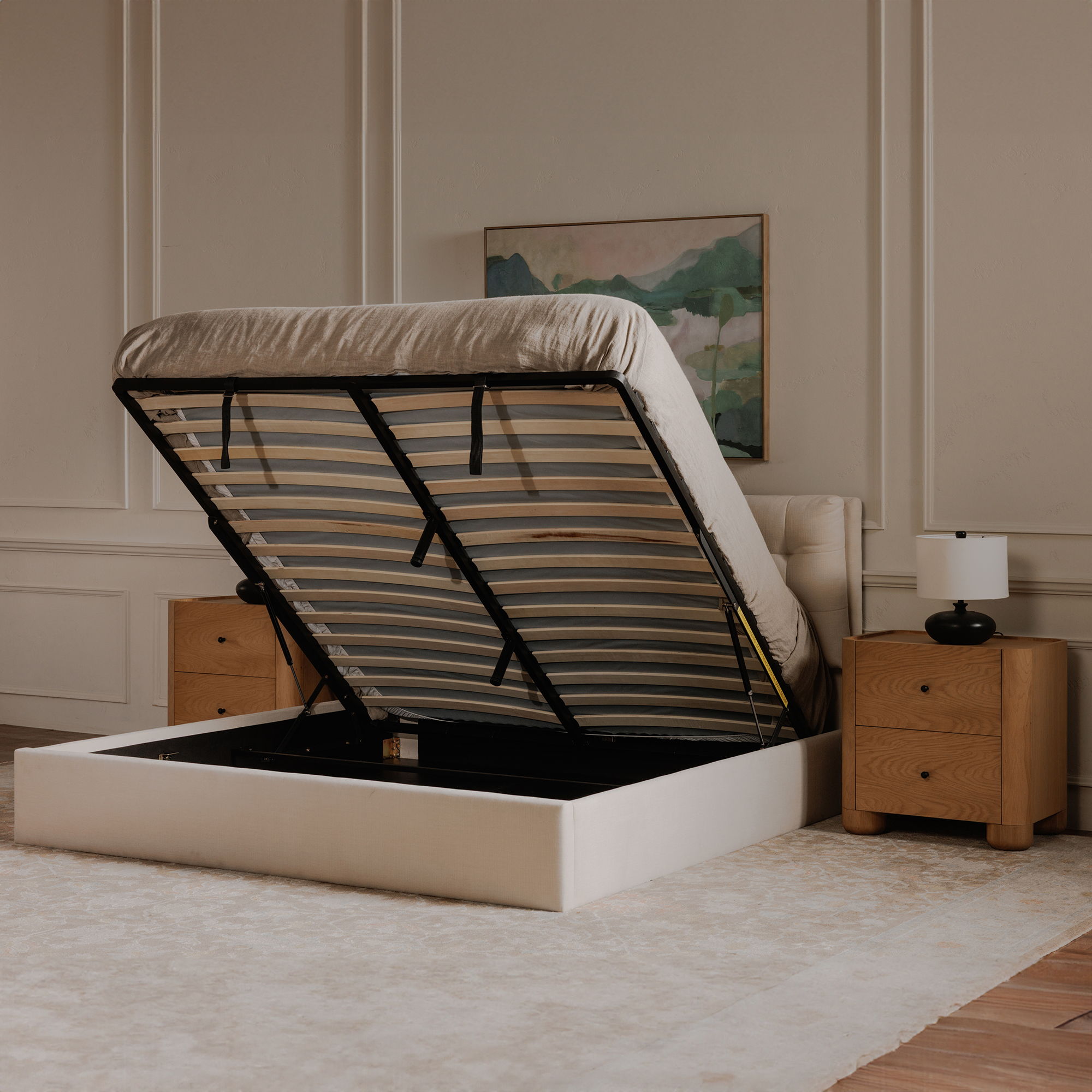 Sebastion - Queen Storage Bed - Cream