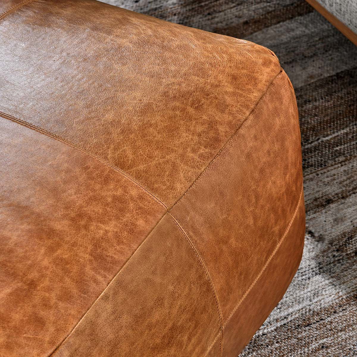 Poufs - Leather Dumont Pouf - Chestnut