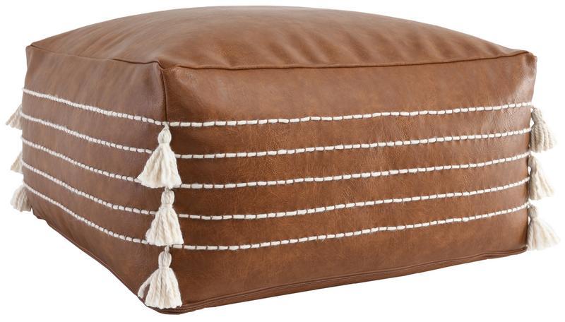 Poufs - Ezekiel Vegan Leather Pouf - Brown