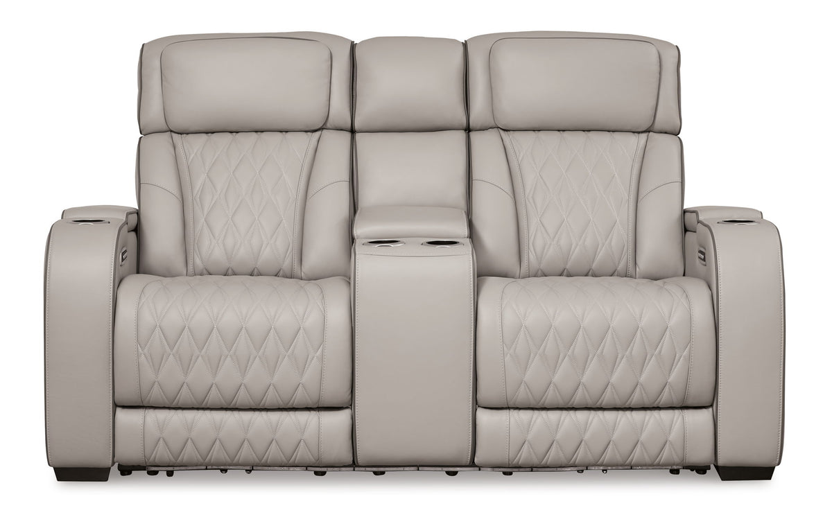 Boyington - Power Reclining Loveseat with Console/Adj Hdrst - Gray