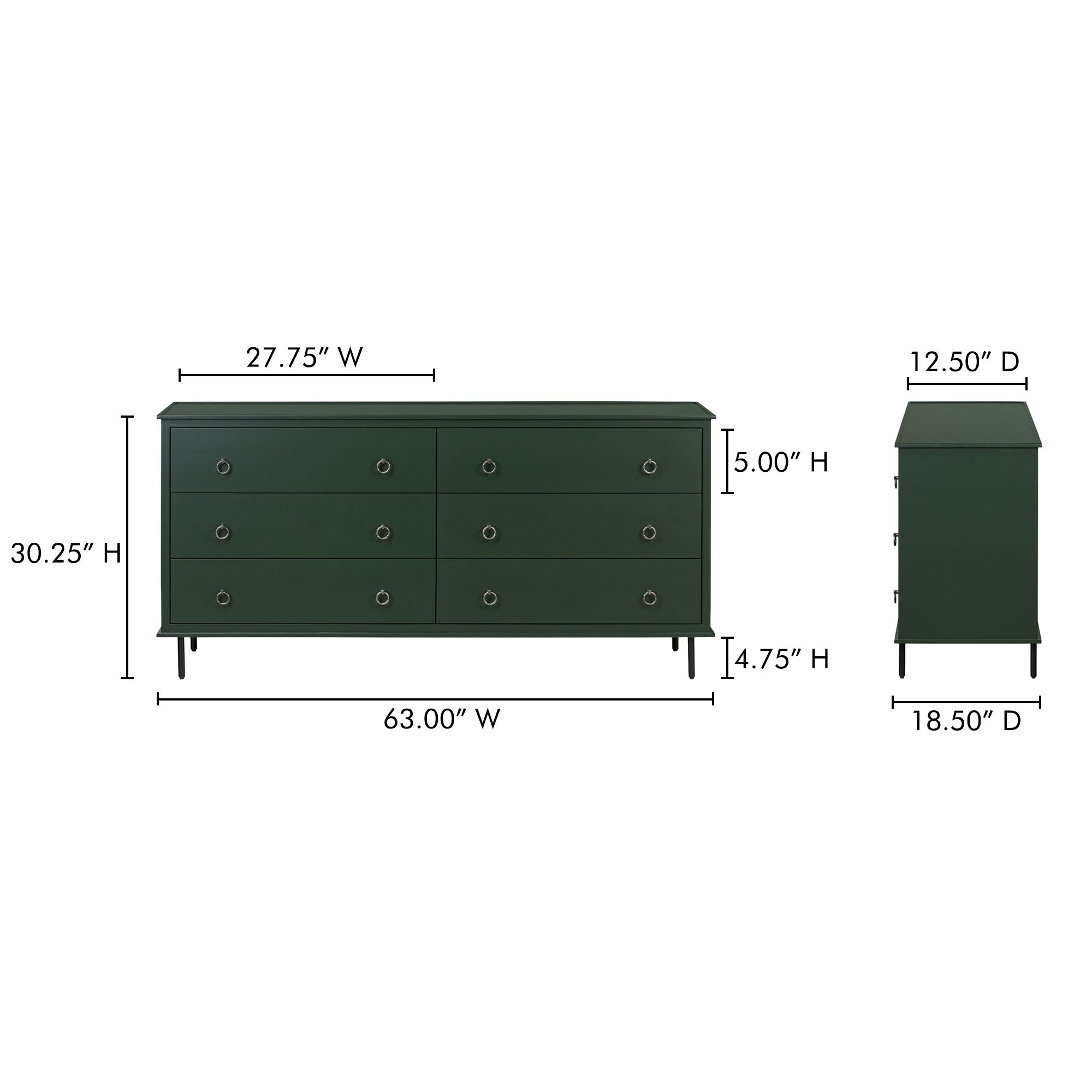 Reagan - 6 Drawer Dresser - Deep Green