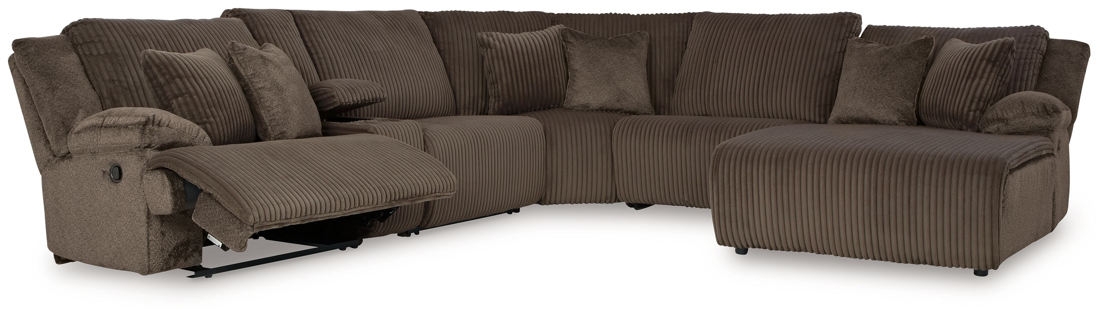 Top Tier - Chocolate - 6-Piece Reclining Sectional With Raf Press Back Chaise - Fabric