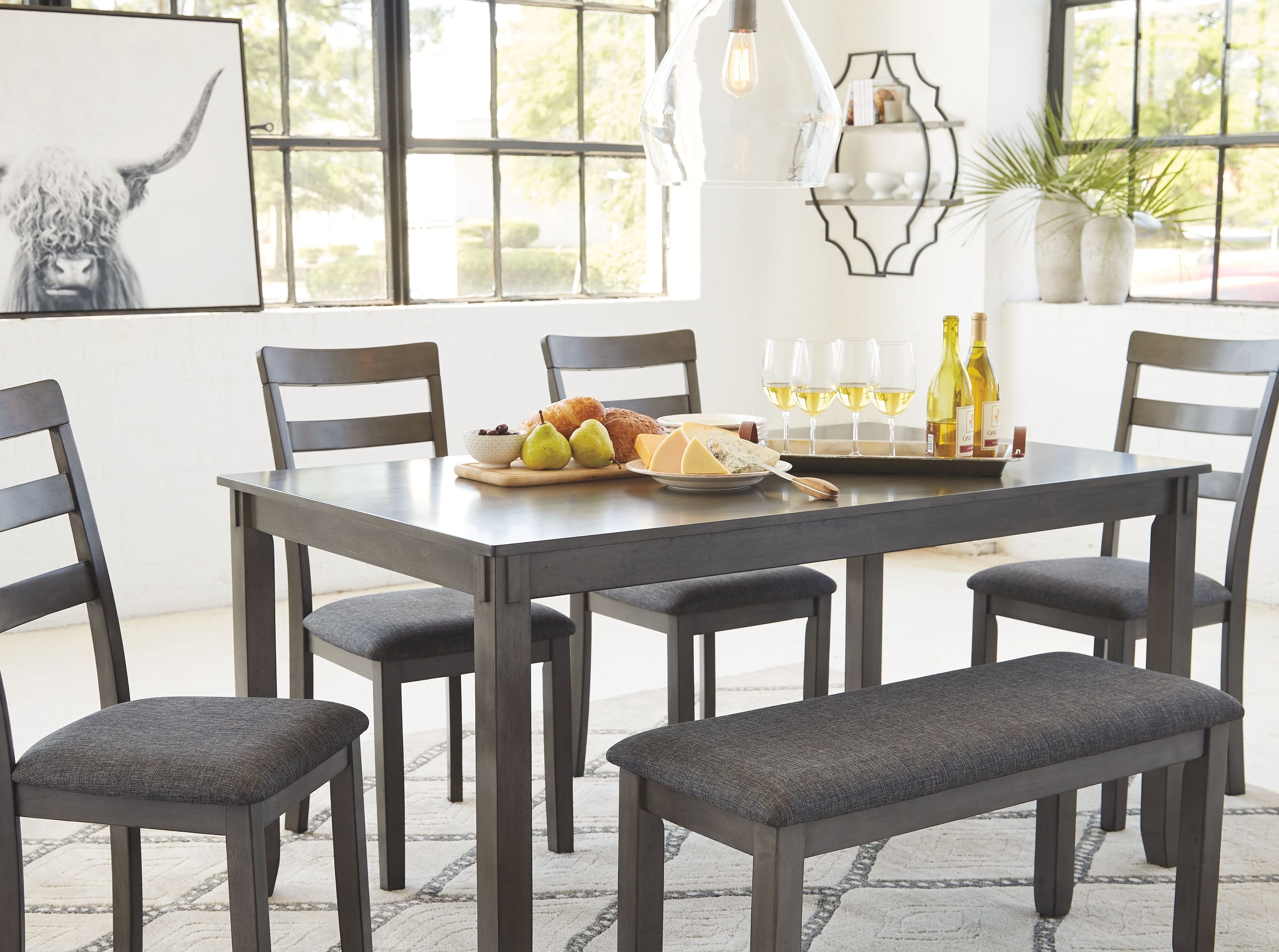 Bridson - Gray - Rect Drm Table Set (Set of 6)