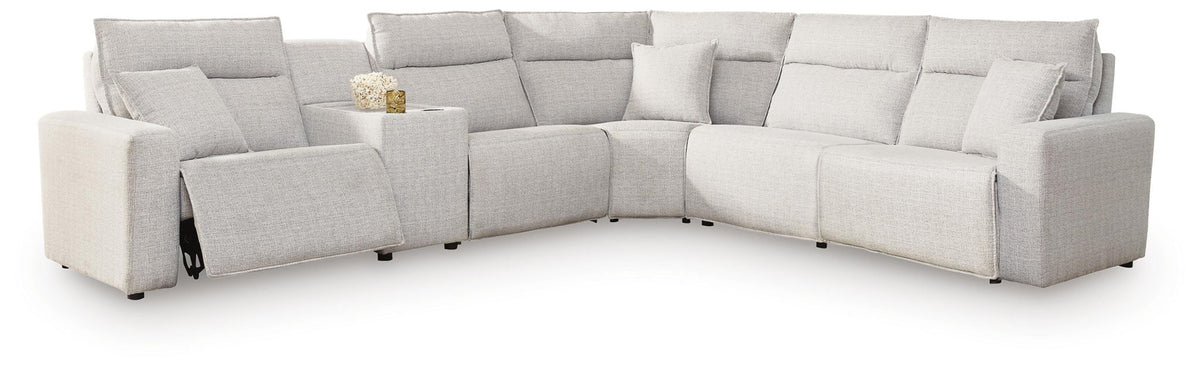 Modmax II - 6-Piece Power Reclining Sectional With 2 Armless Chairs And Console - Stone - Next-Gen Nuvella